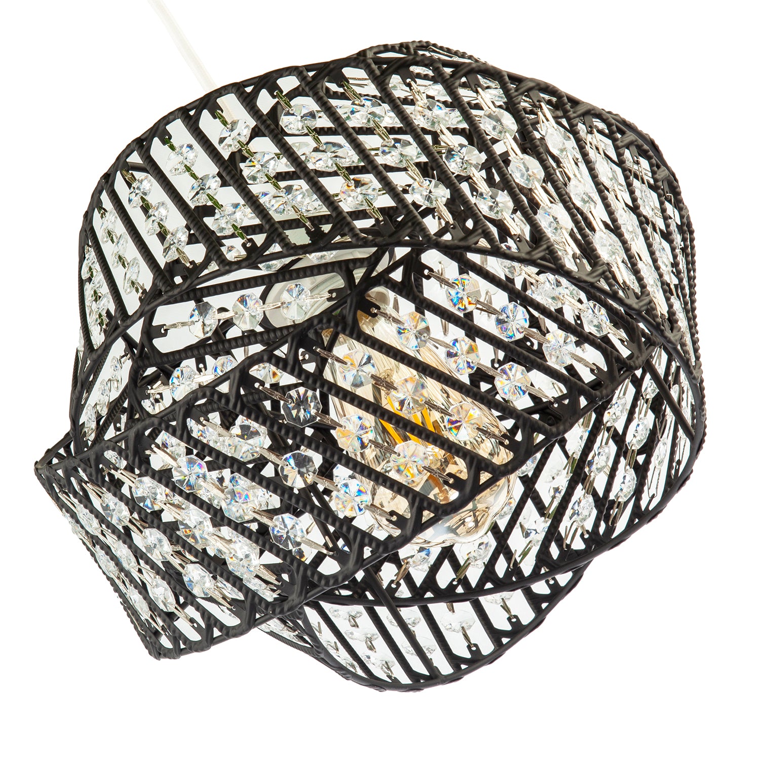 Designer Triple Ring Black Pendant Lamp Shade with Clear Acrylic Beads Image 5