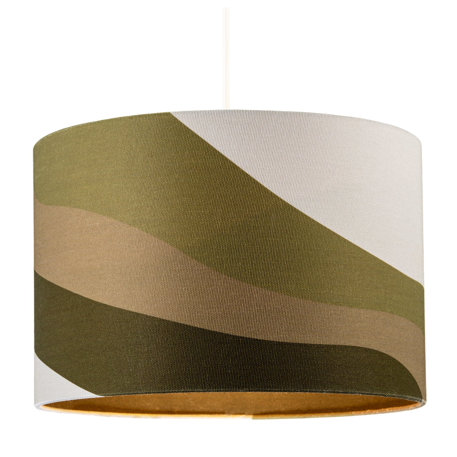 Olive Green Linen Fabric Lamp Shade with Inner and Outer Wavy Design Image 2