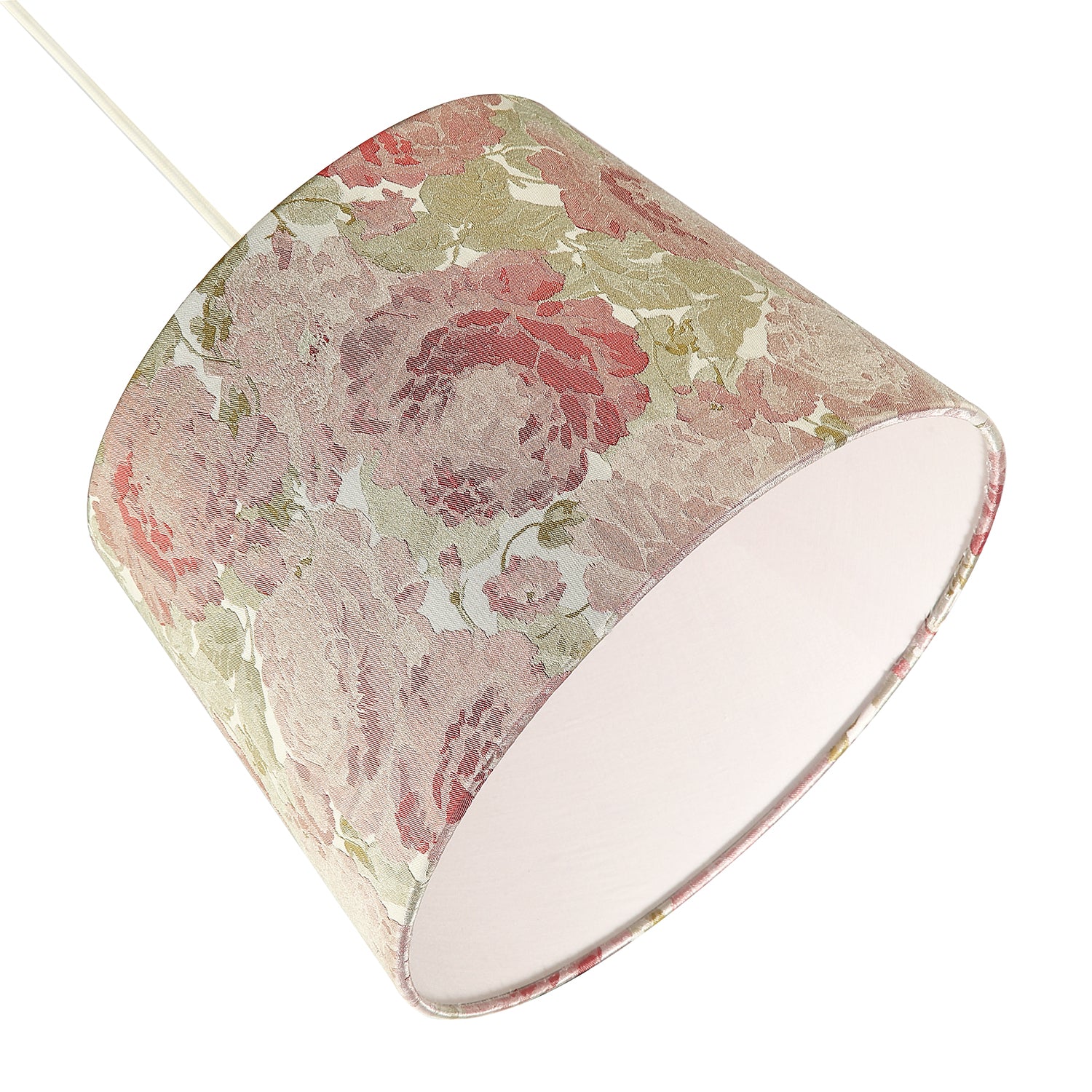 Pink Rose Floral Designed Drum Lamp Shade in Jacquard Cotton Fabric Image 4