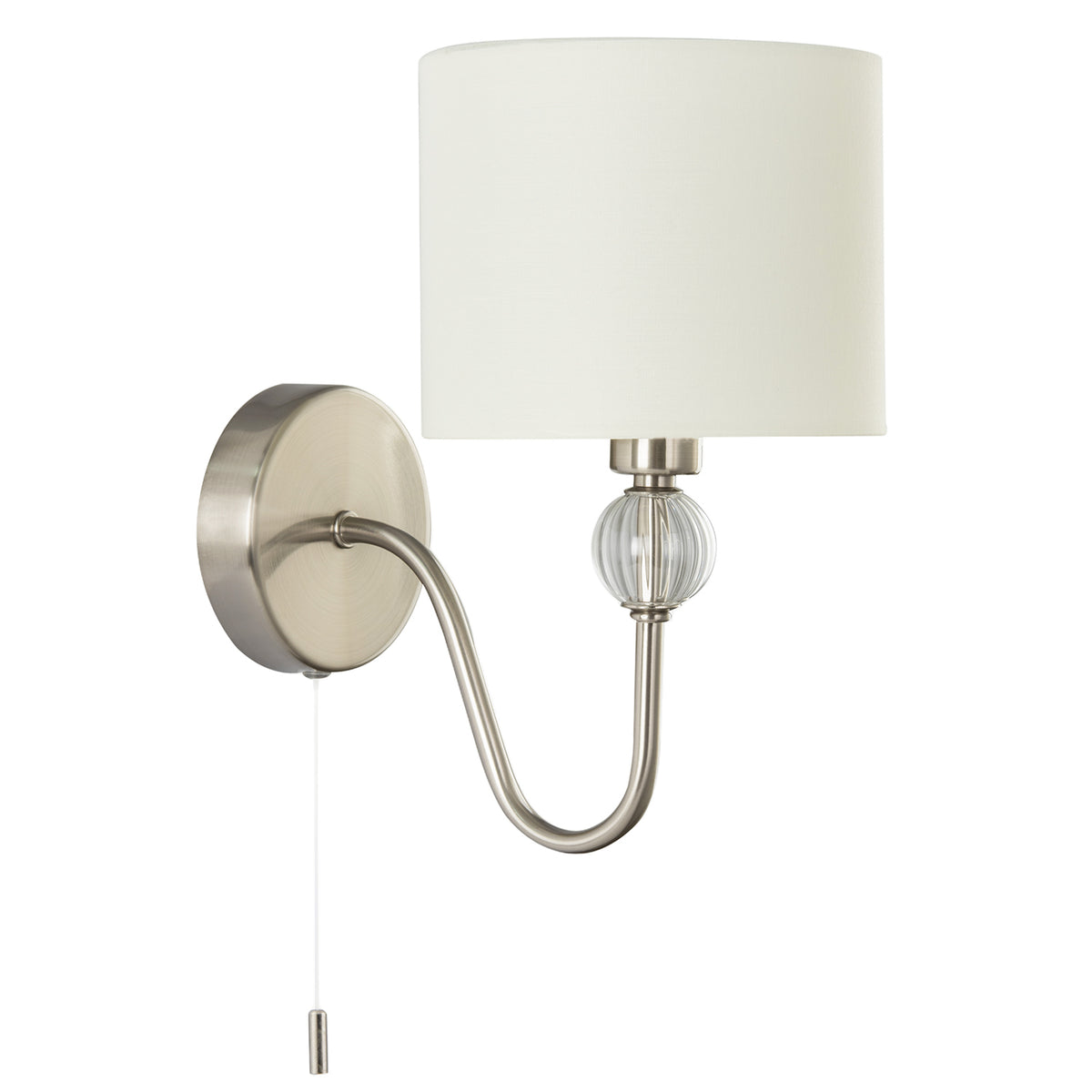 Sleek Bedside Wall Light in Satin Nickel with Pull Switch and Shade Image 8