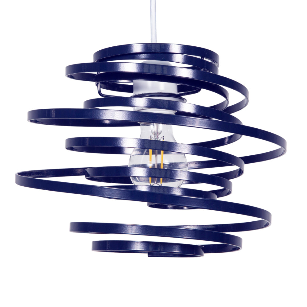 Contemporary Navy Blue Gloss Metal Double Ribbon Spiral Swirl Pendant Shade Image 1