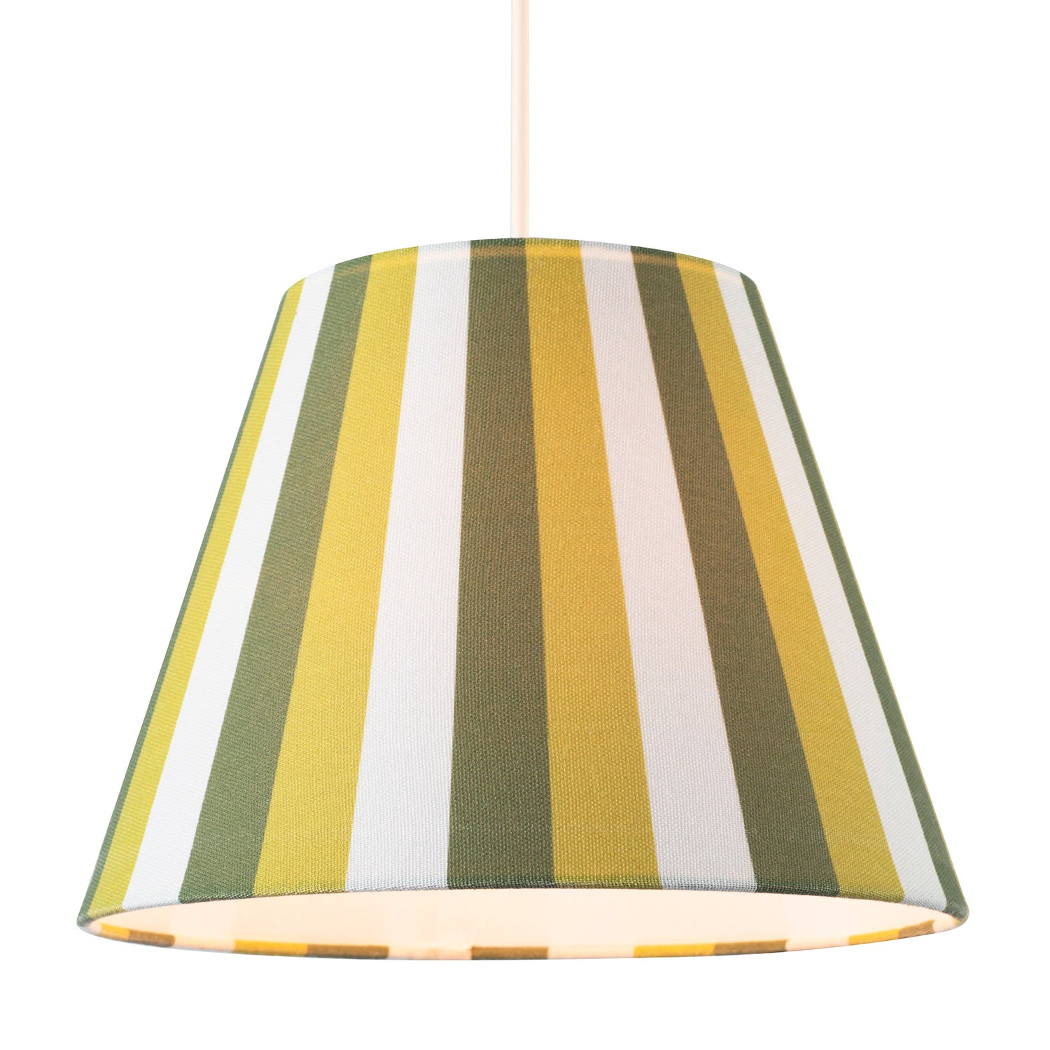 Multi Green Tone Striped Linen Coolie Lamp Shade with Cotton Inner Image 2