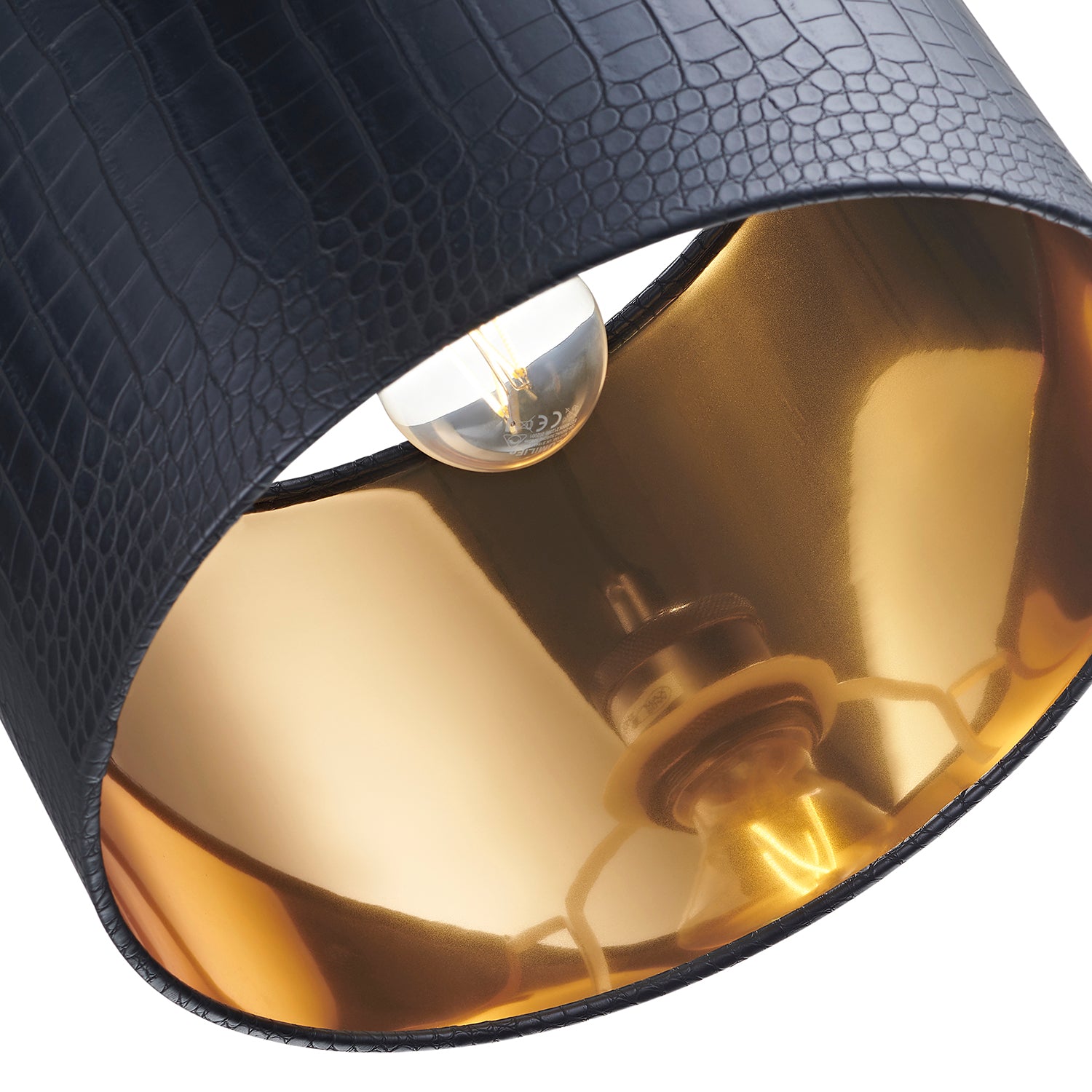 Modern Black Croc Design Faux Leather 12" Lamp Shade with Shiny Gold Inner Image 3