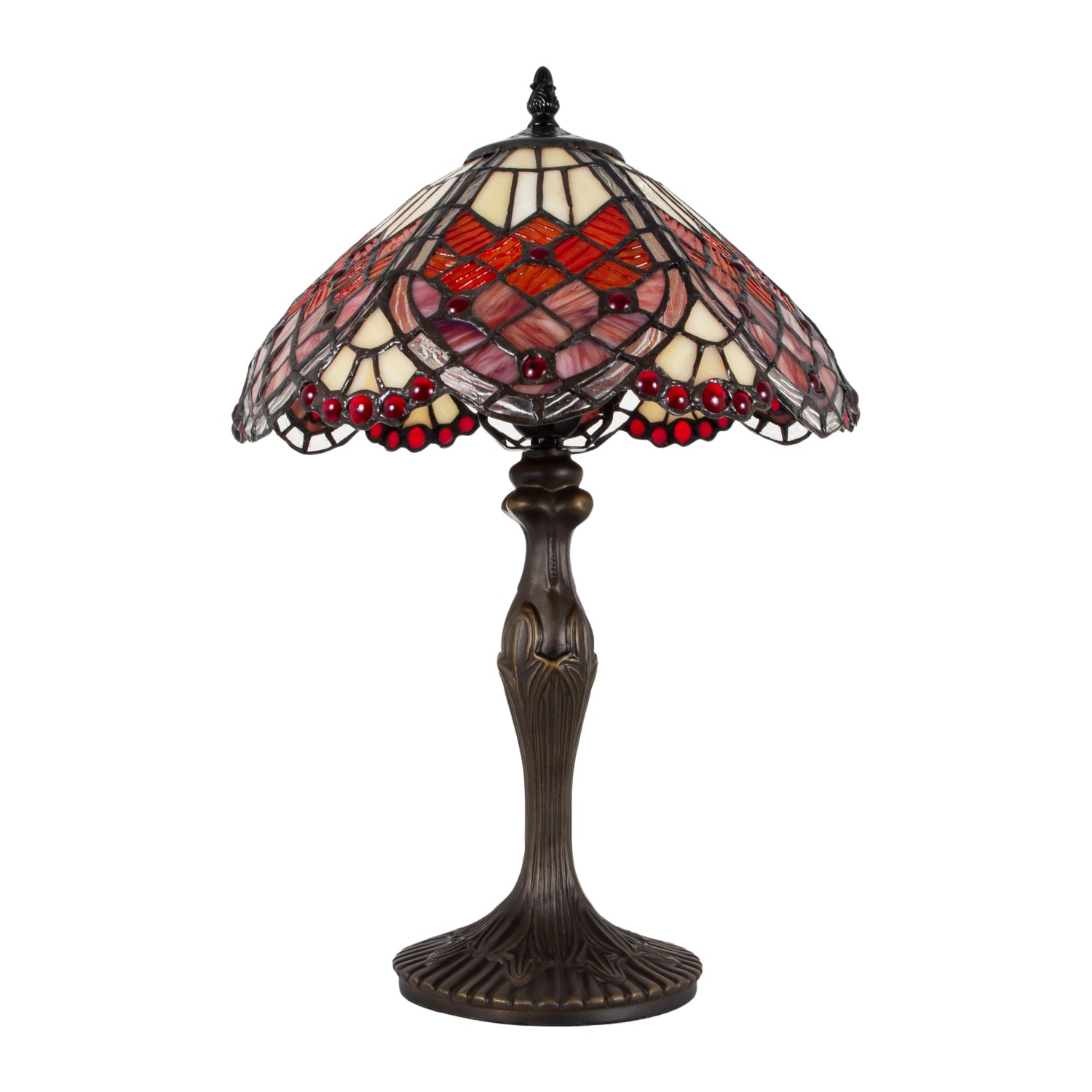 Stylish and Chic Red and Burnt Orange 12" Tiffany Lamp with Multiple Round Beads Image 2