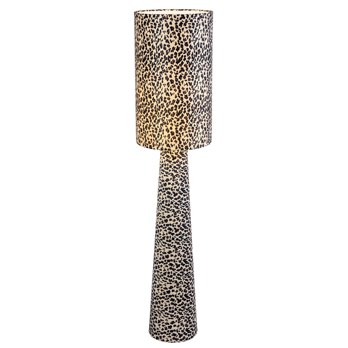 Modern Leopard Print Velvet Fabric Floor Lamp with Drum Shade and Base Image 5