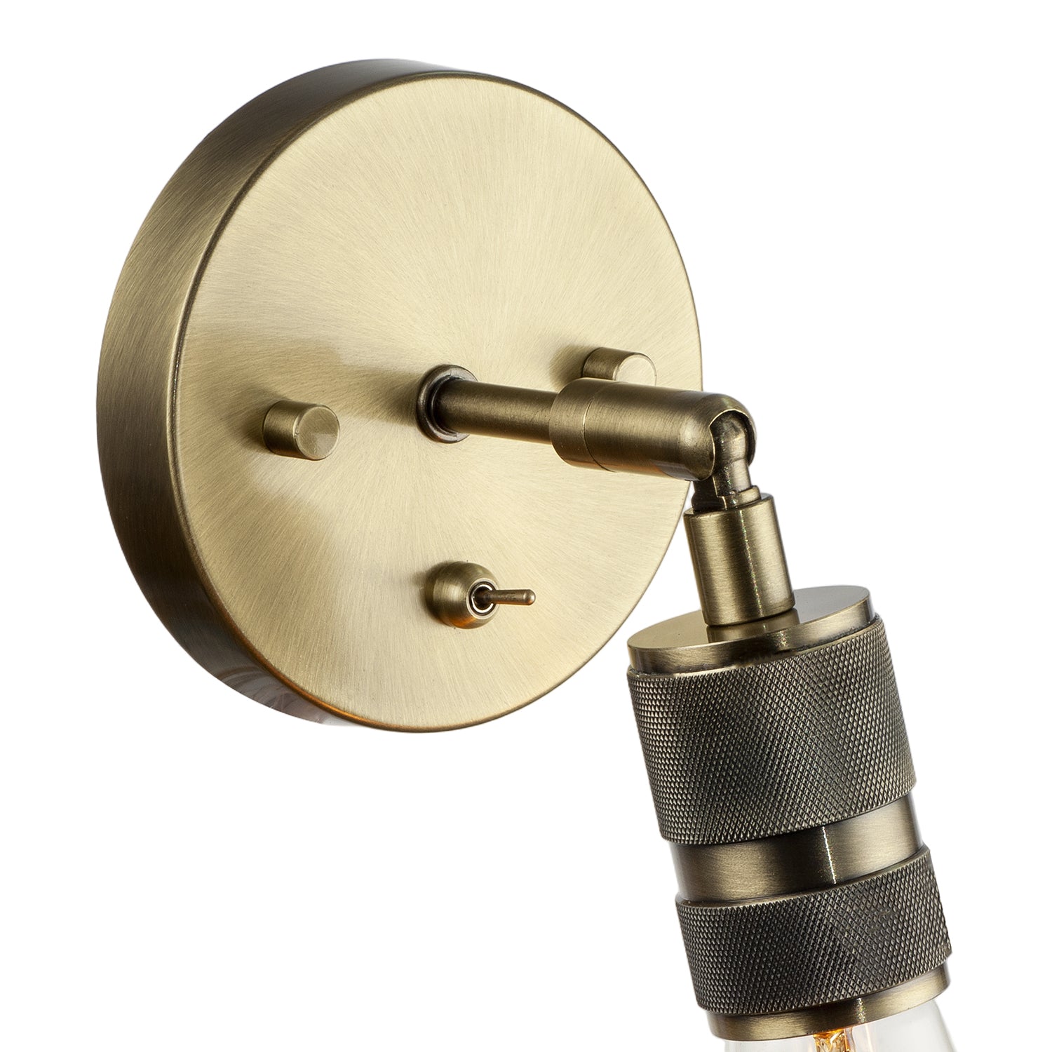 Antique Brass Switched Wall Light with Adjustable Knurled Metal Head Image 5