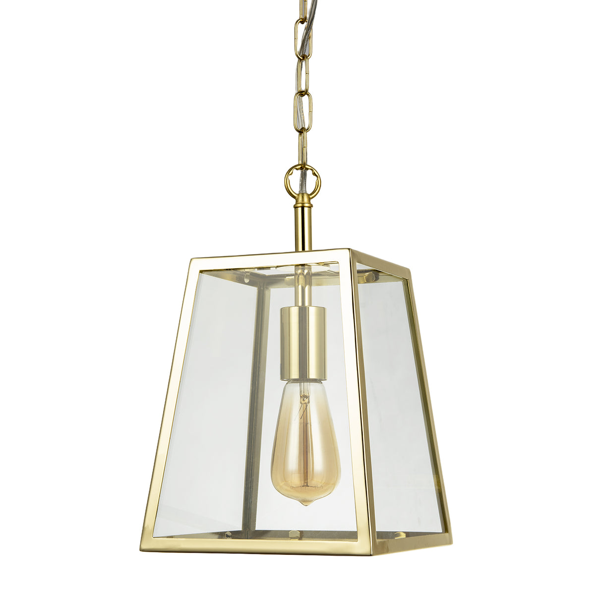 Classic Lantern Pendant Lamp in Polished Gold with Clear Glass Sides Image 8