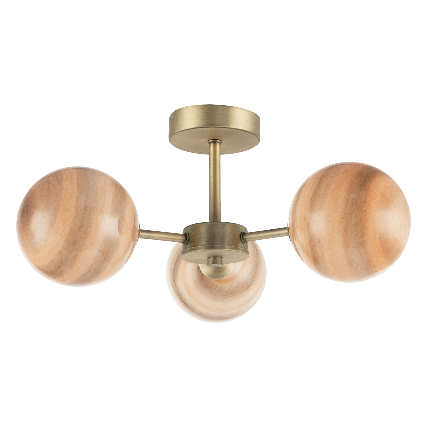 Designer Antique Brass Ceiling Light with Stripe Marble Glass Shades Image 4