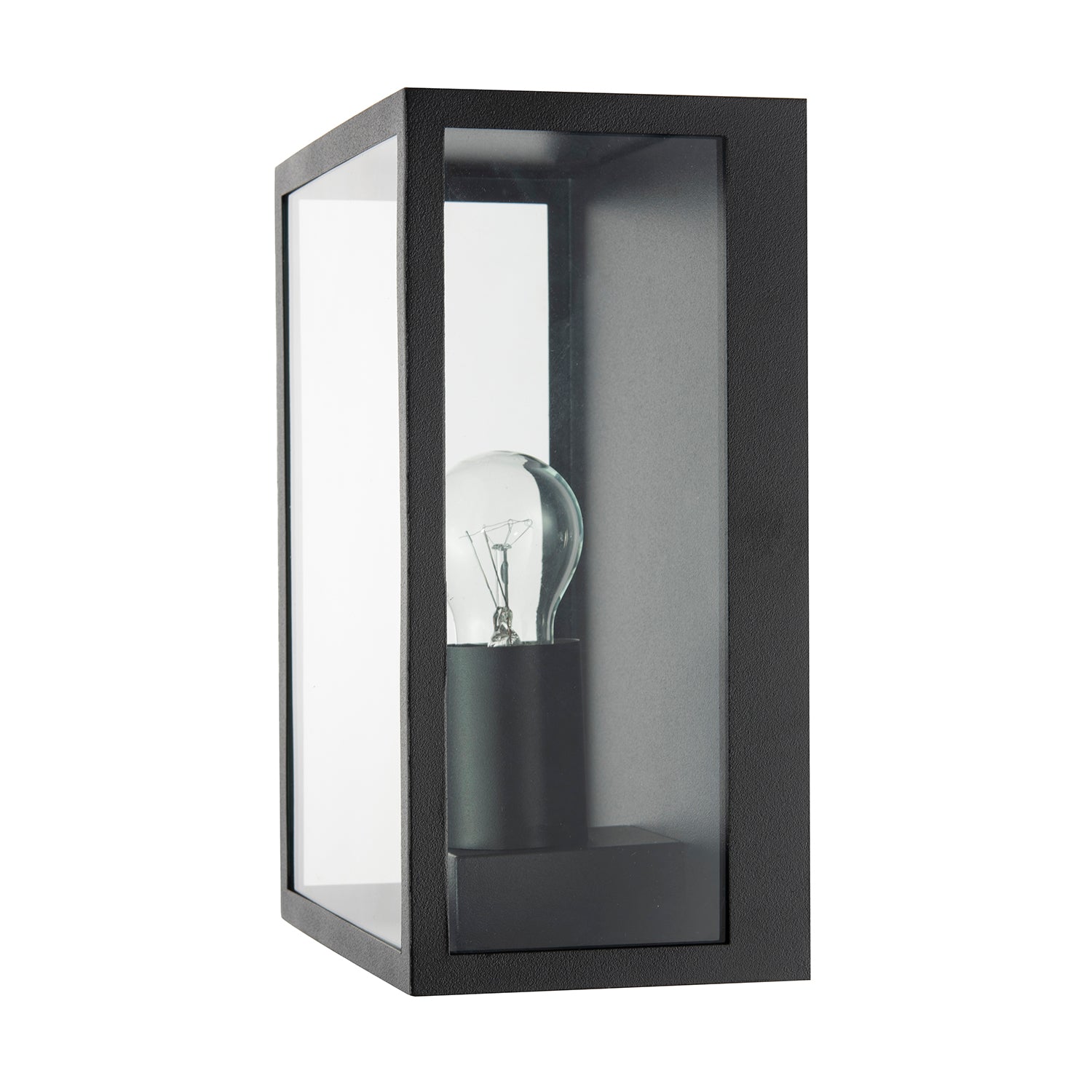 Modern Exterior Flush Wall Light Lantern in Matte Black with Clear Glass Panels Image 3