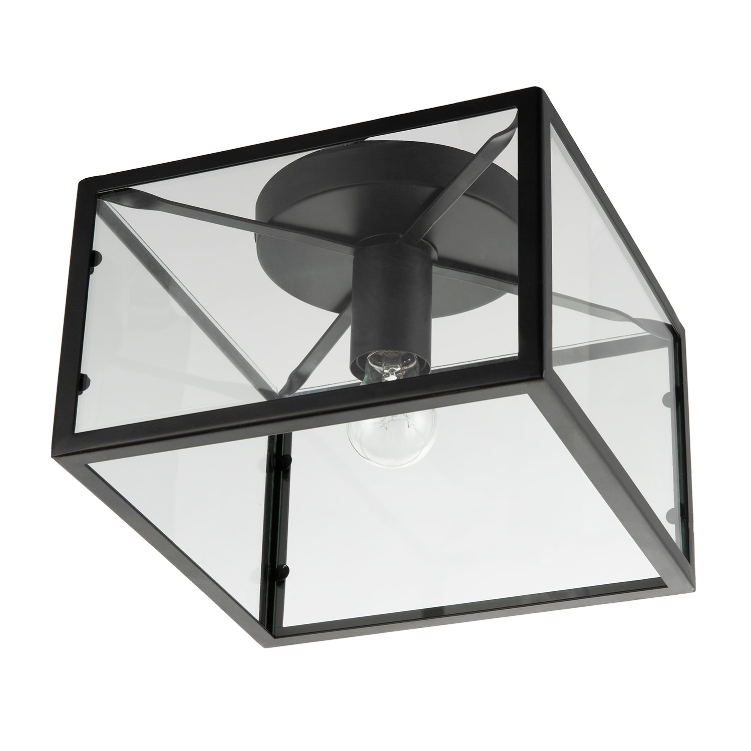 Industrial Square Box Matte Black Ceiling Light with Clear Glass Sides Image 4