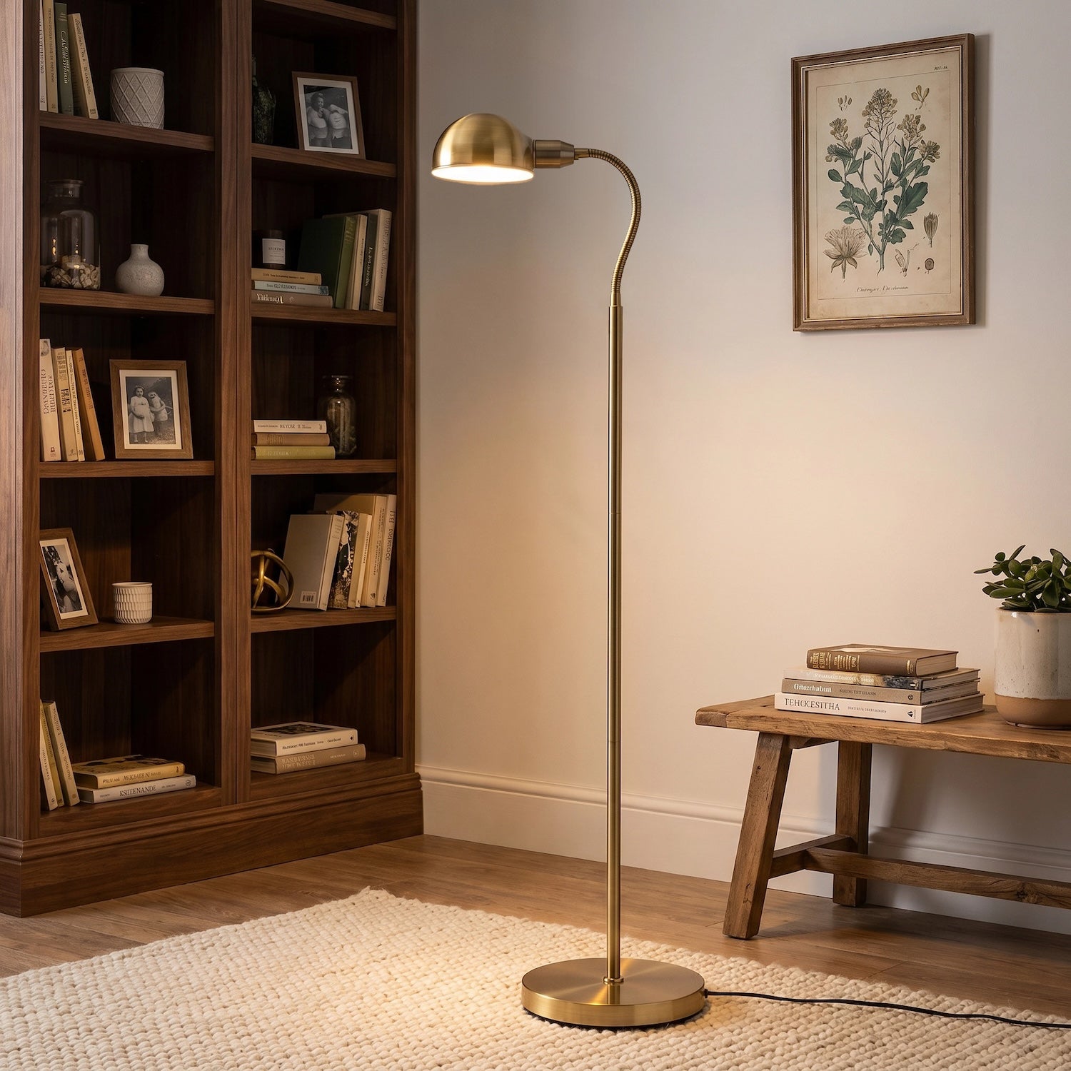 Traditional Antique Brass Task Reading Floor Lamp with Adjustable Head Image 6