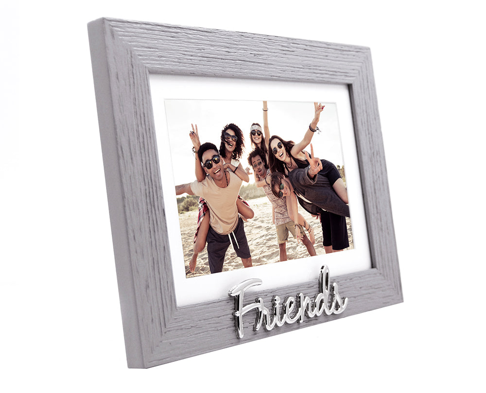 Grey Woodgrain Effect Friends Picture Frame with Silver Letters - 6x4" or 7x5" Image 2