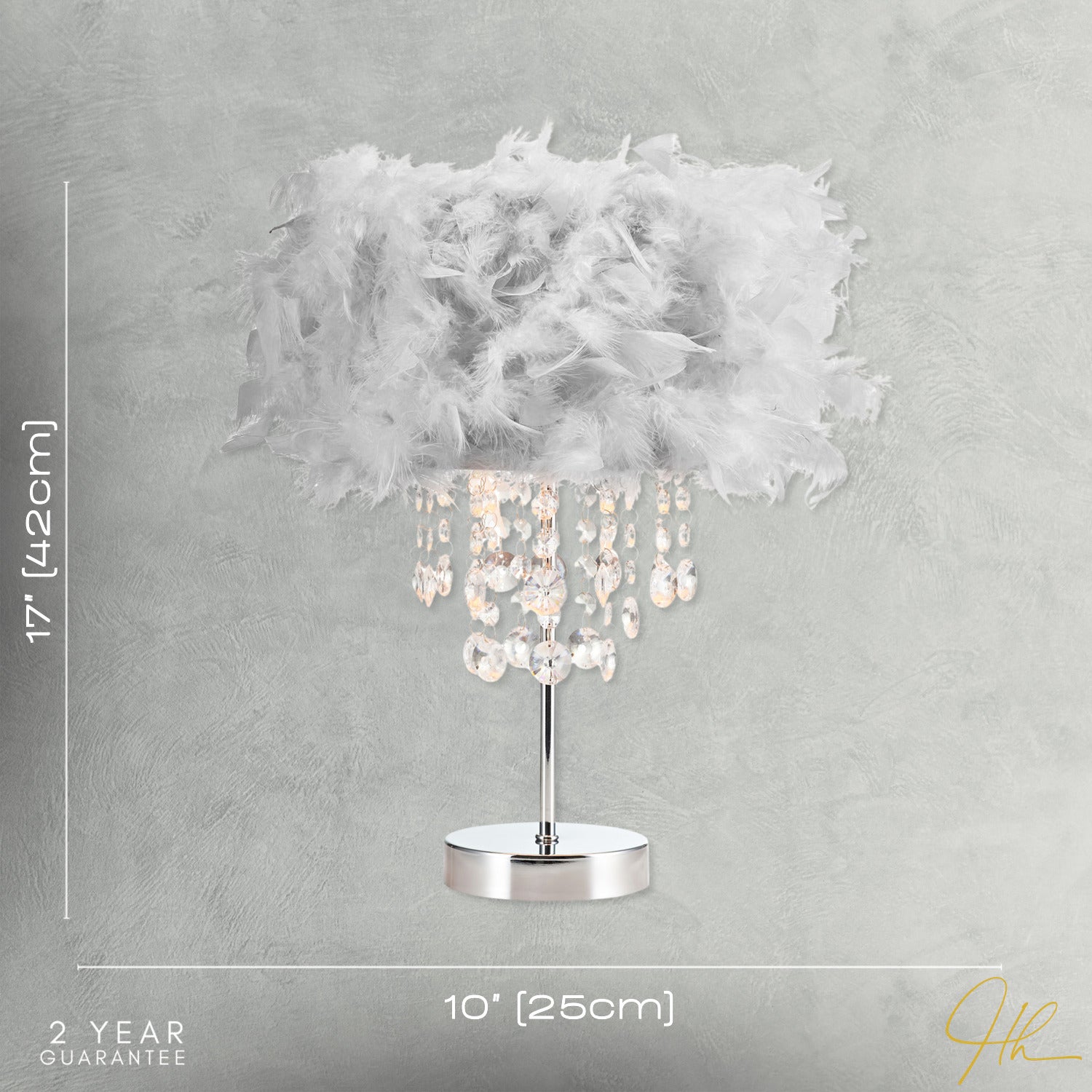 Chandelier Style Soft Grey Feather Table Lamp with Waterfall Drops Image 7