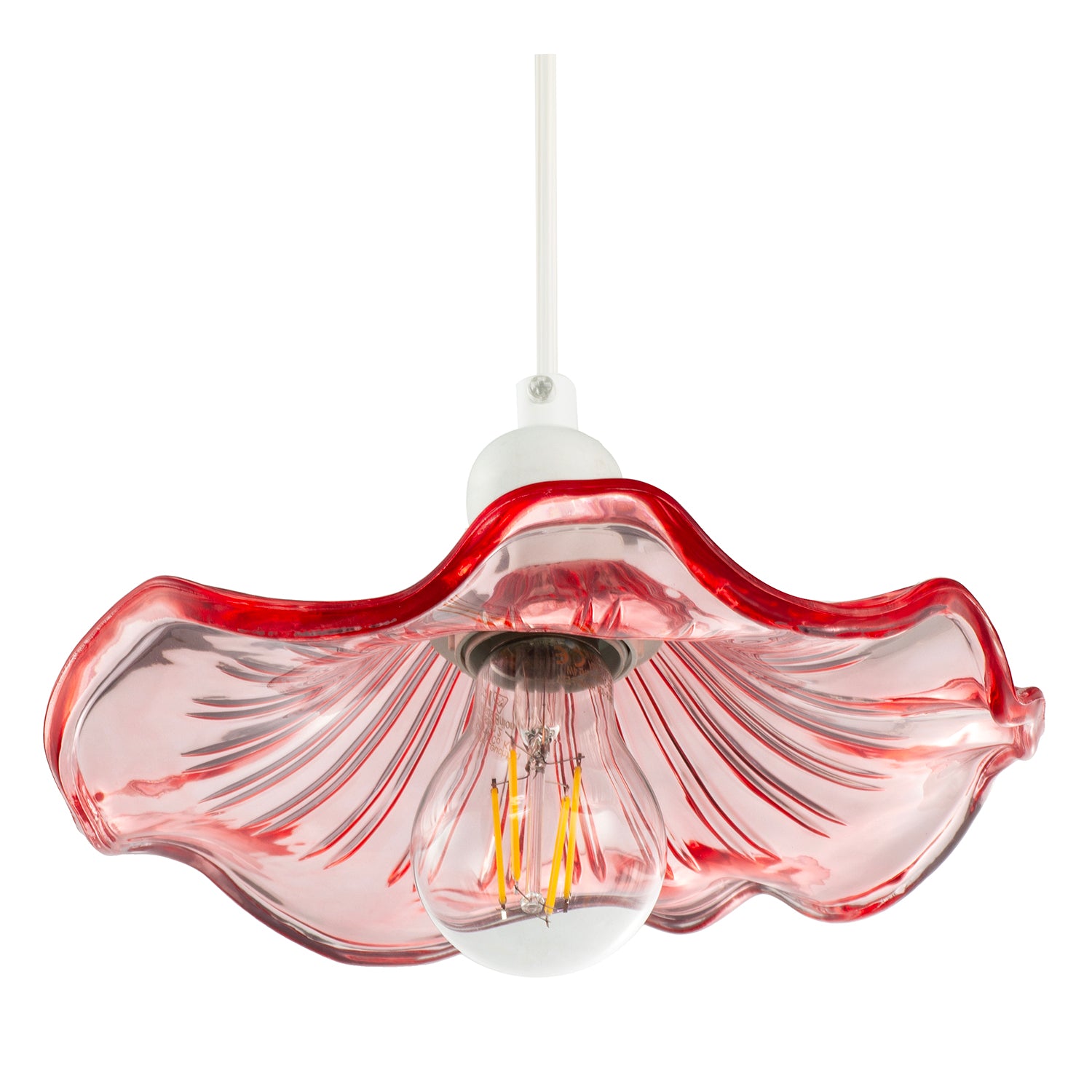 Designer Ribbed Rose Pink Glass Pendant Shade with Wavy Ruffled Edge Image 5