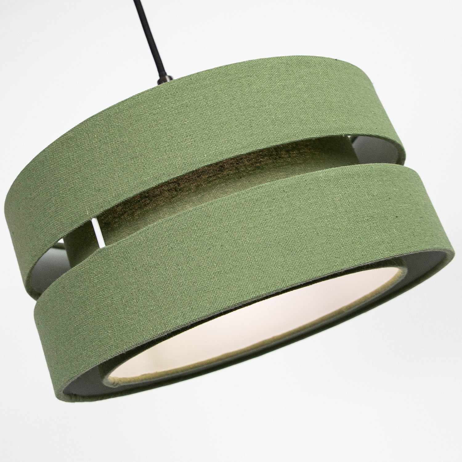 Contemporary Olive Green Linen Fabric Triple Tier Ceiling Pendant Light Shade Image 5