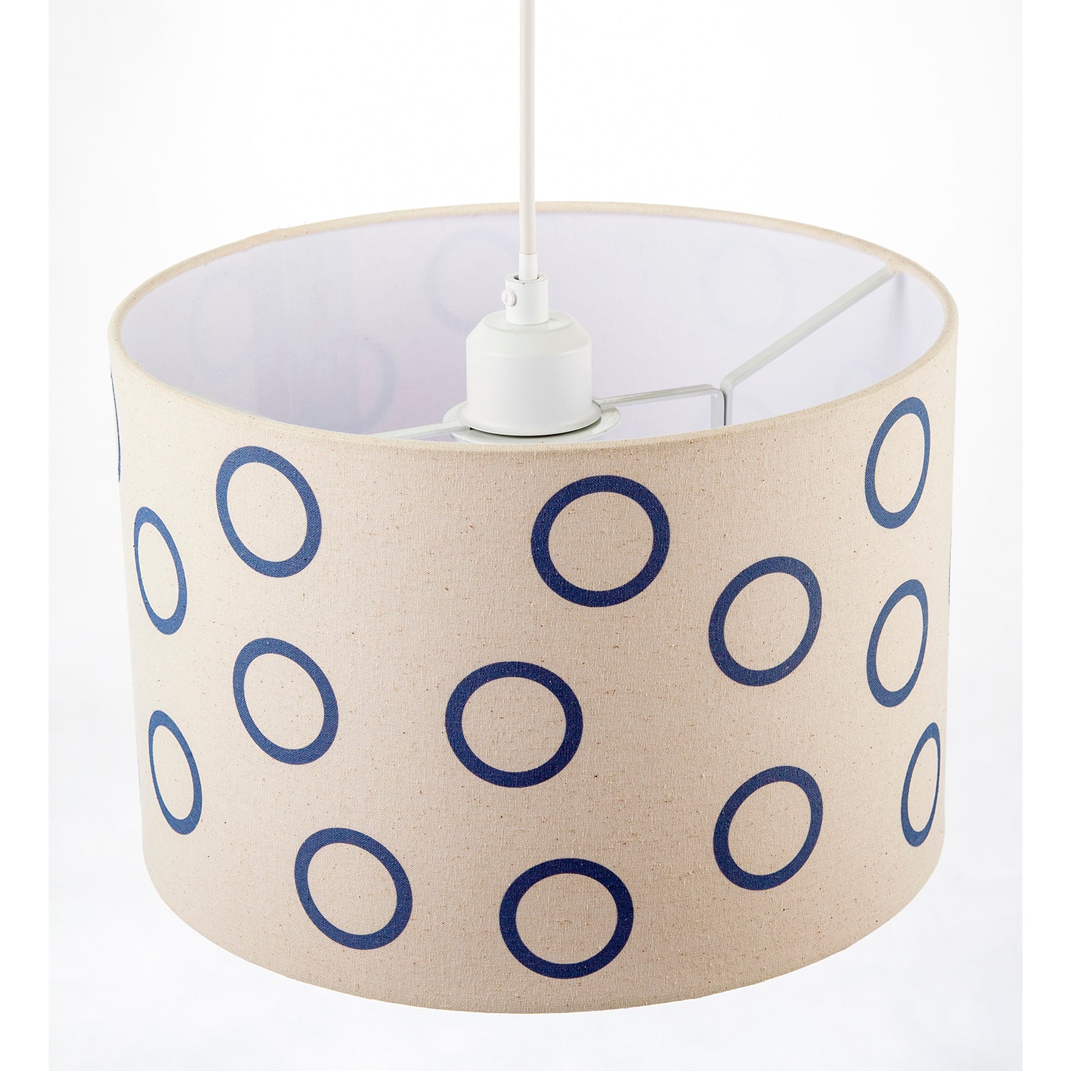 Midnight Navy Blue Open Circle Pattern Linen Fabric Drum Lamp Shade Image 3