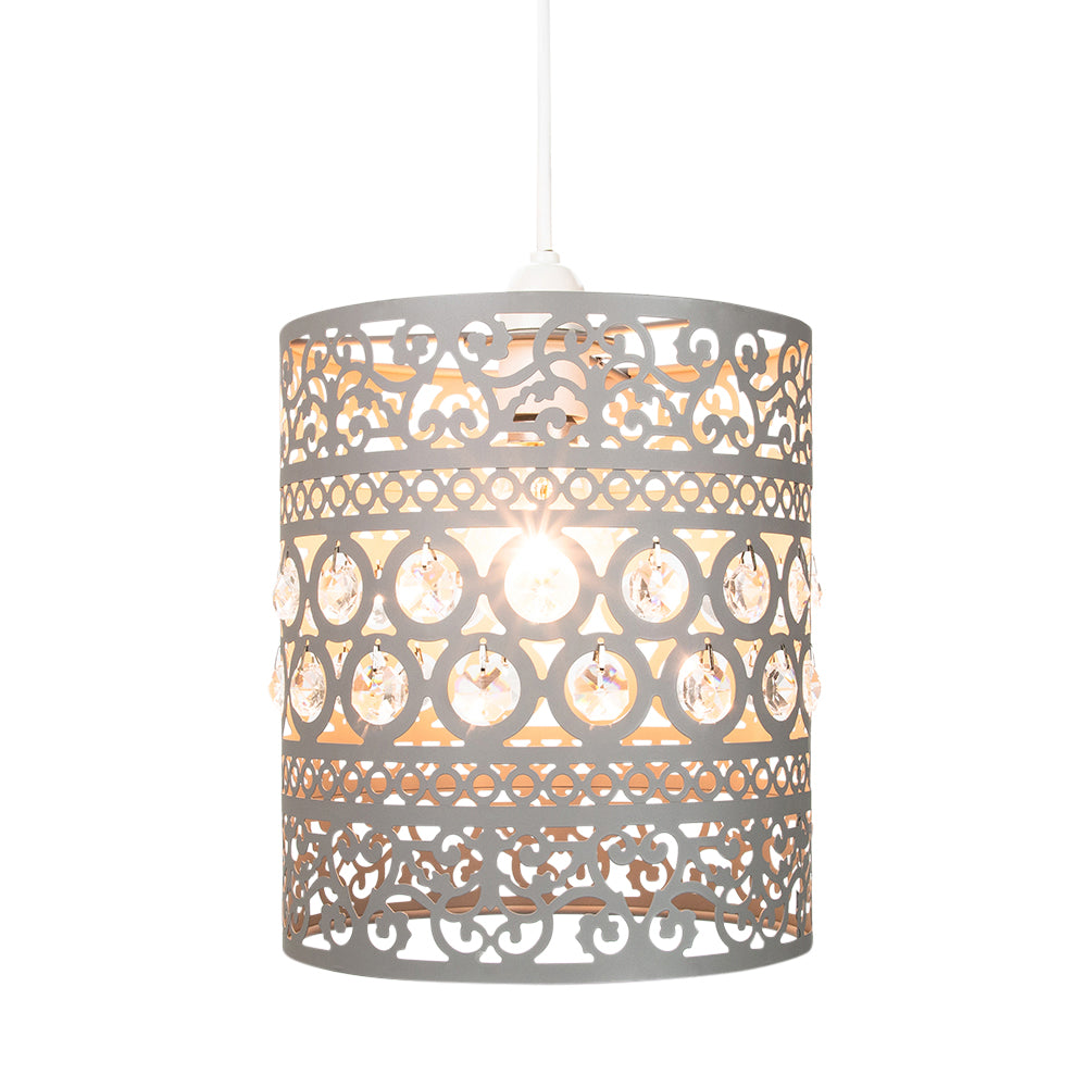 Traditional and Ornate Grey Easy Fit Pendant Shade with Clear Acrylic Droplets Image 2