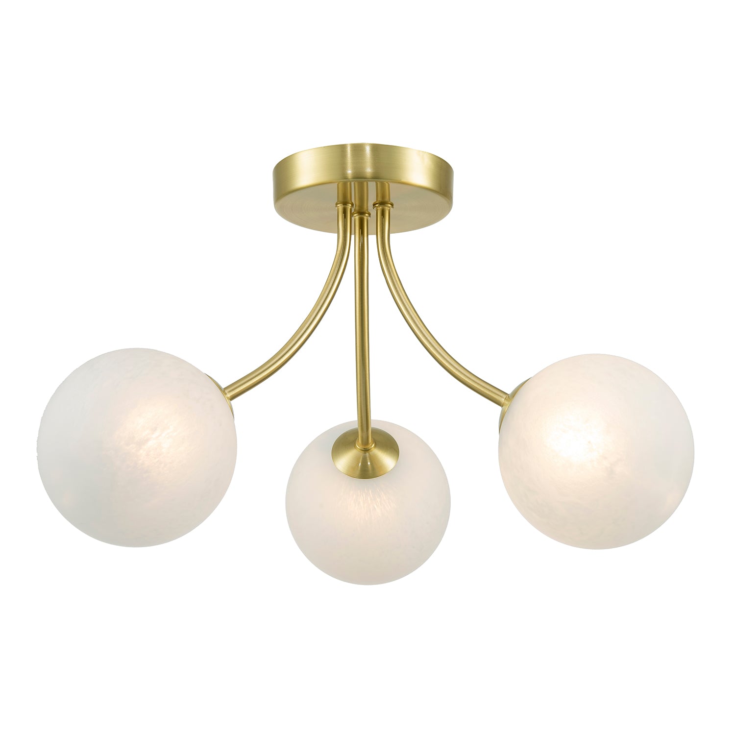 Modern Designer Satin Gold Ceiling Light with Alabaster Globe Glass Shades Image 1