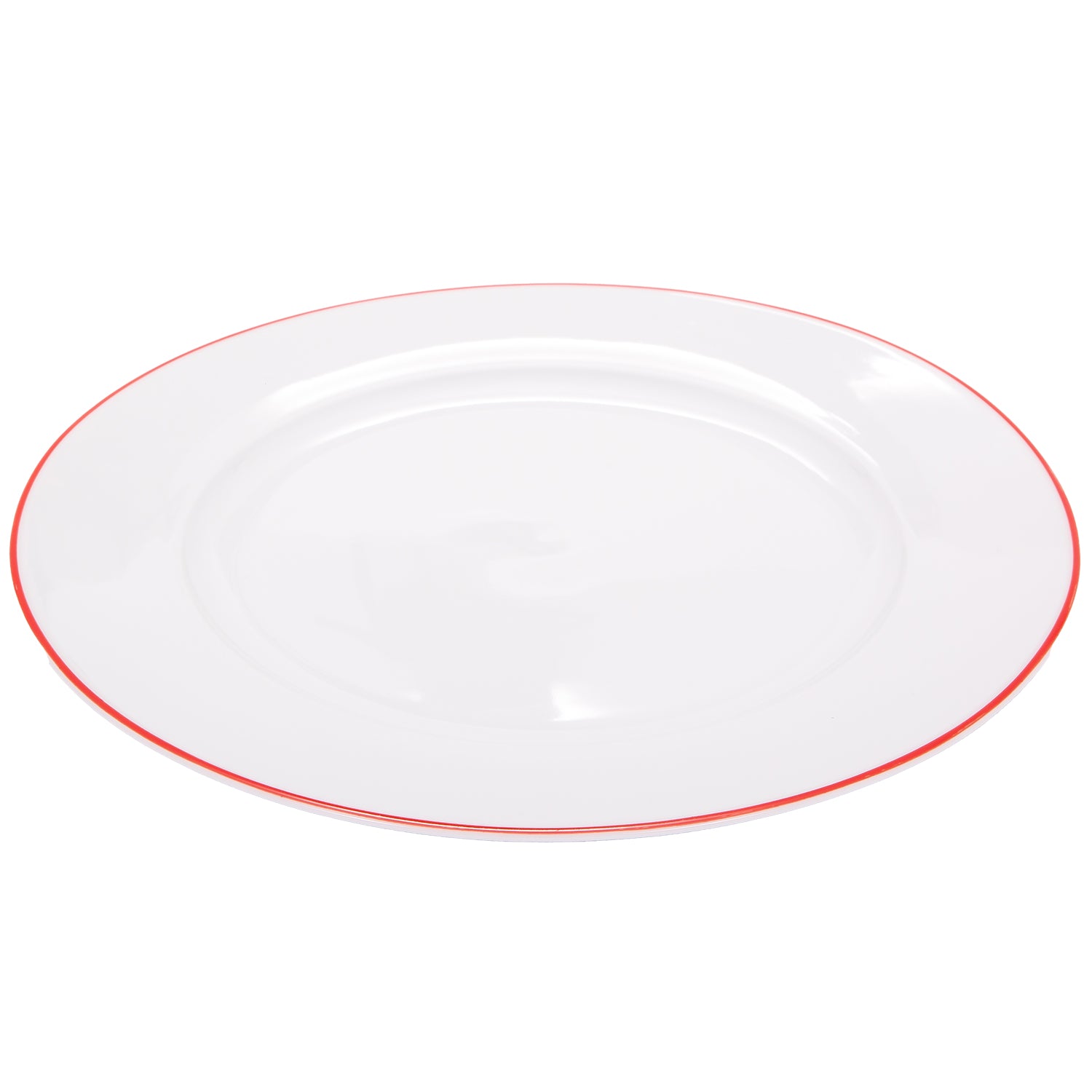 Set of 4 Durable White Ceramic Dinner Plates with Elegant Red Rim Image 3