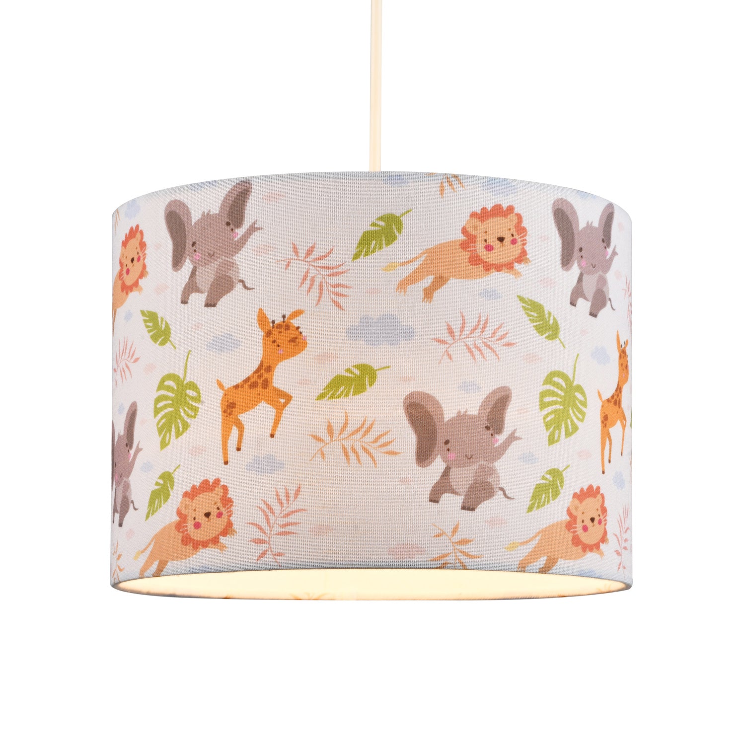 Jungle Animals Childrens Linen Fabric Lamp Shade - Elephants Lions and Giraffes Image 2