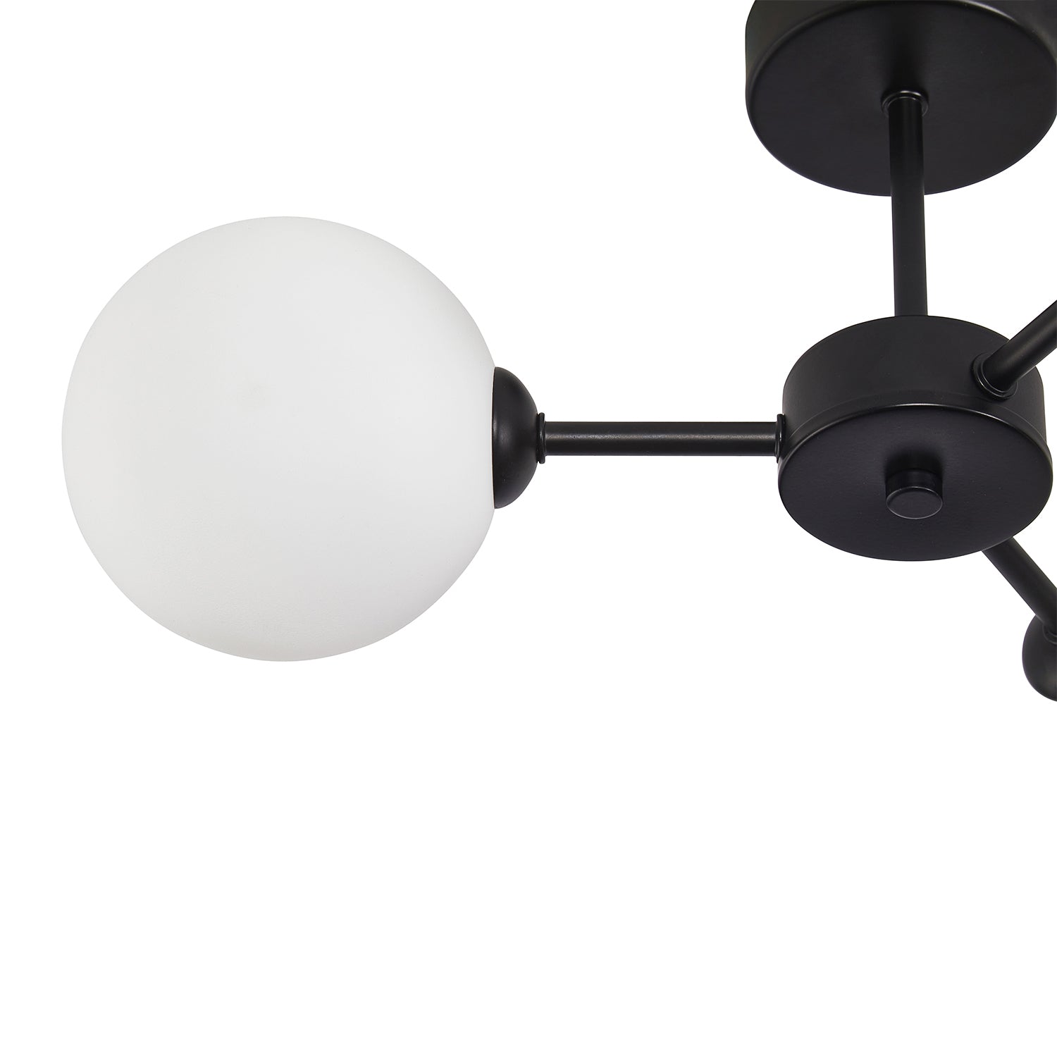 Contemporary Chic Matte Black Ceiling Light with Opal White Globe Glass Shades Image 4