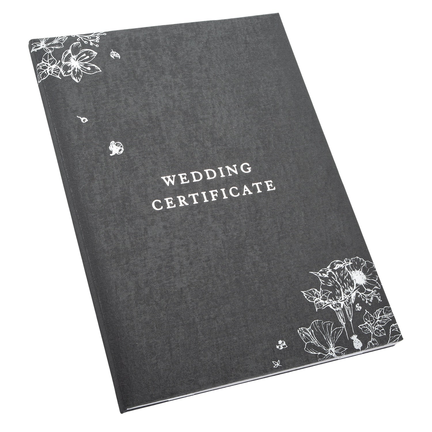 Beautiful Black Satin Fabric Wedding Certificate Holder with Silver Floral Decor Image 2