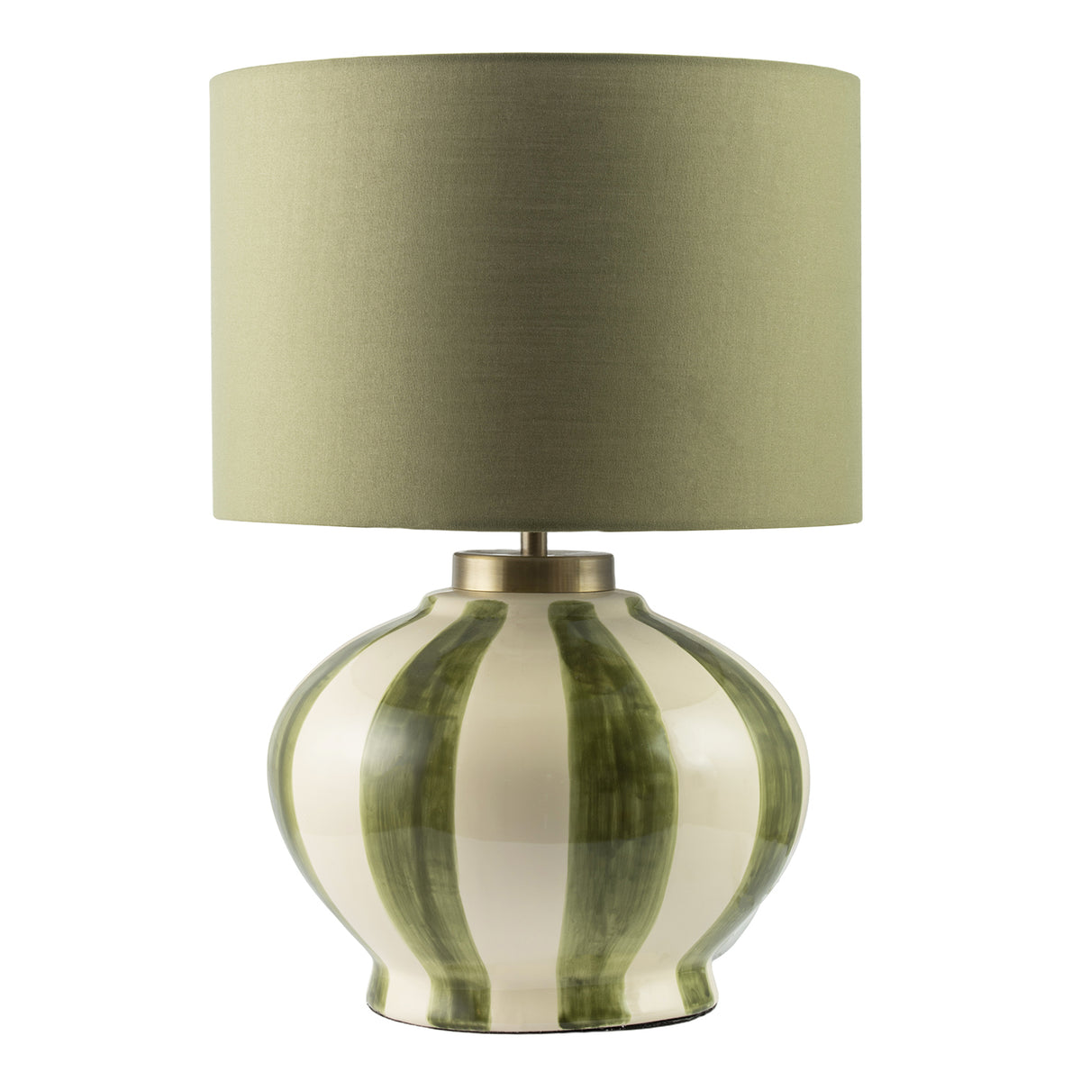 Hand Brushed Olive Green Striped Ceramic Table Lamp with Fabric Shade Image 5