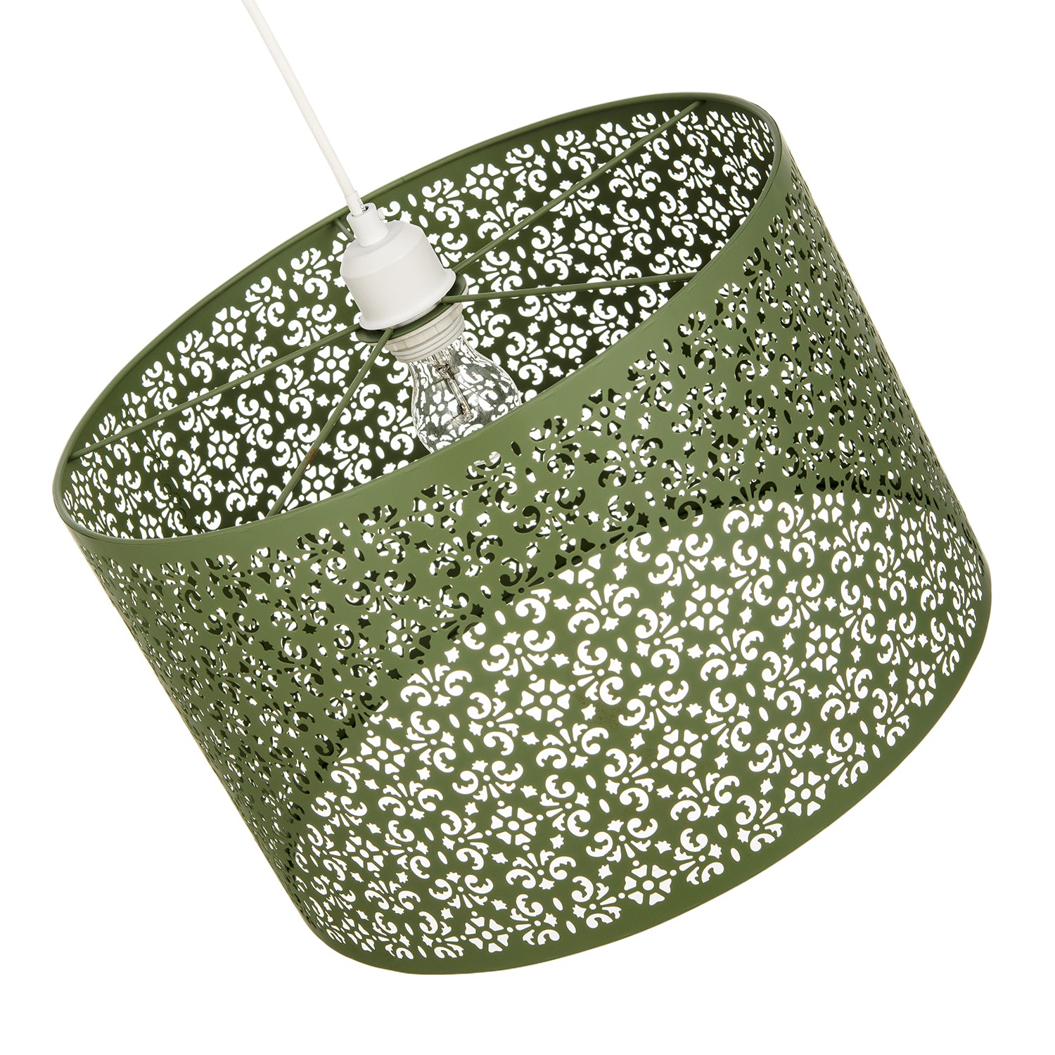 Moroccan Designed Large Olive Metal Pendant Shade with Floral Decor Image 3