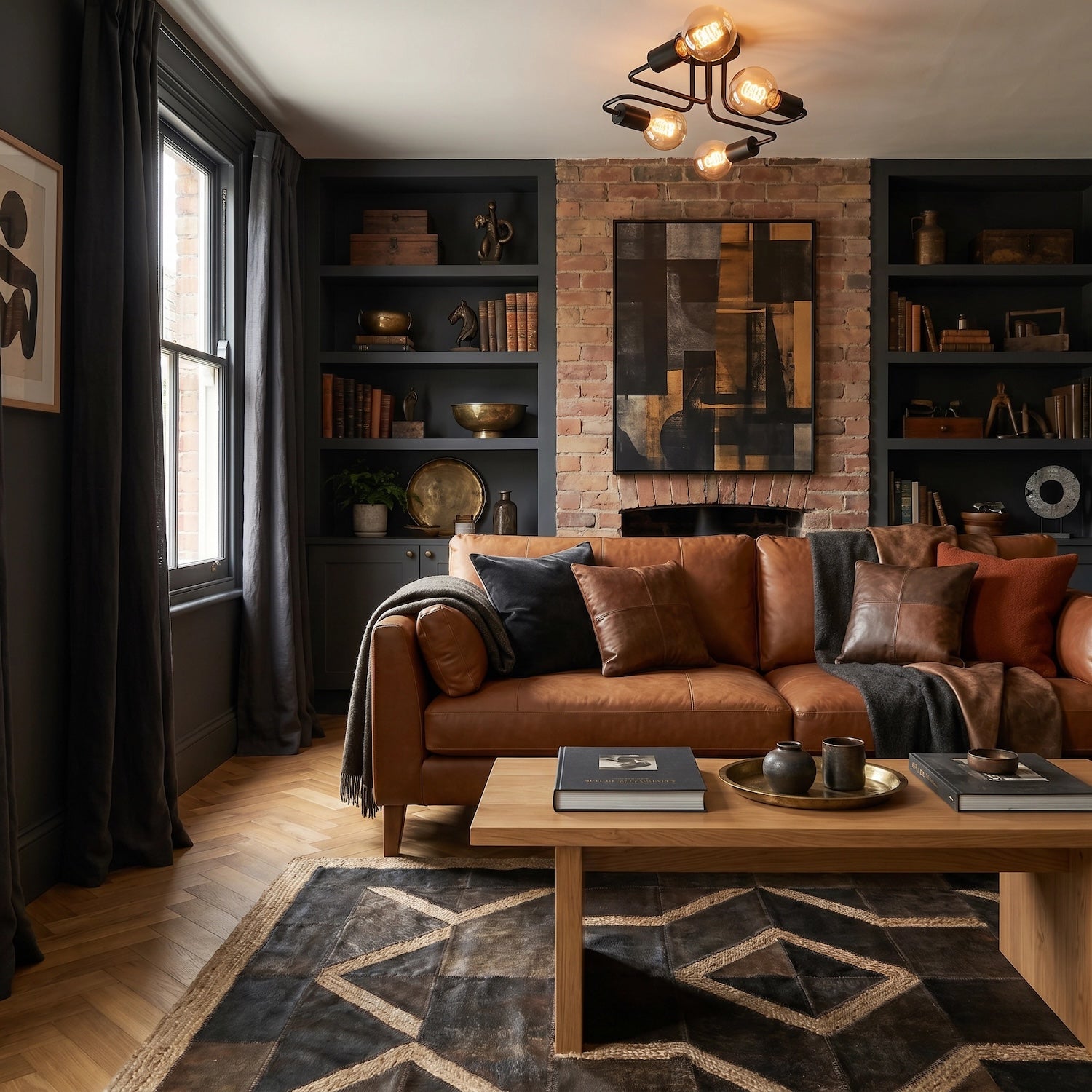 Industrial Vintage Styled Matte Black Ceiling Light with Looping Arms Image 6