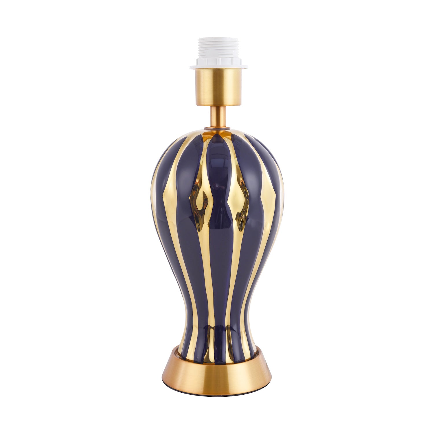 Traditional Glossy Navy Midnight Blue and Polished Gold Ceramic Table Lamp Base Image 1