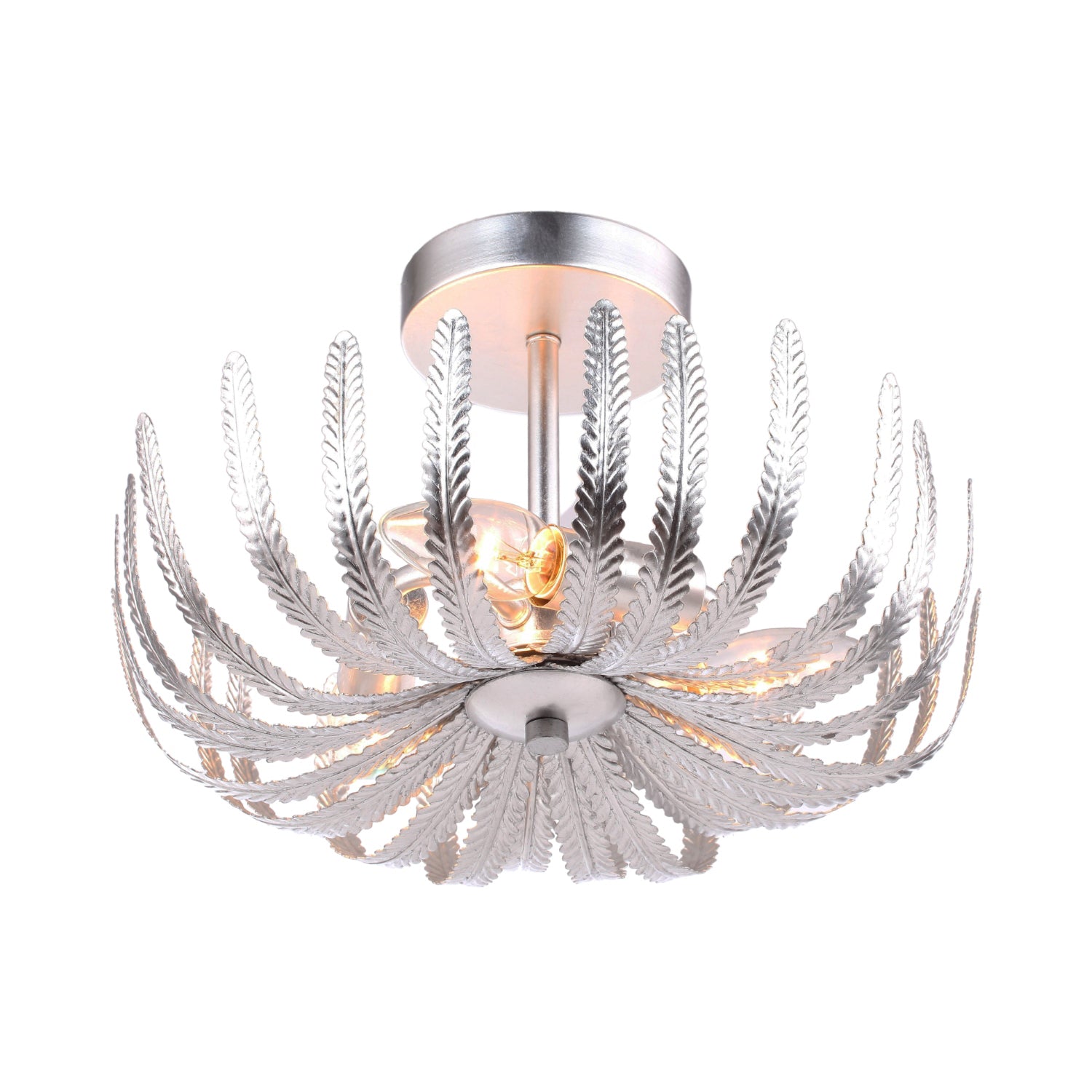 Contemporary and Ornate Silver Foil Semi Flush Ceiling Light with Fern Stems Image 8