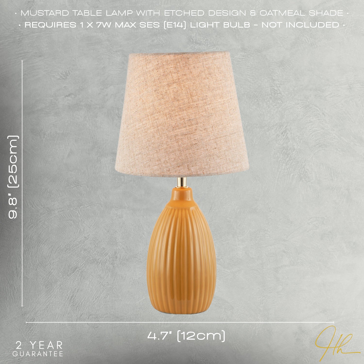 Mustard Etched Lined Ceramic Gloss Table Lamp with Linen Fabric Shade Image 7