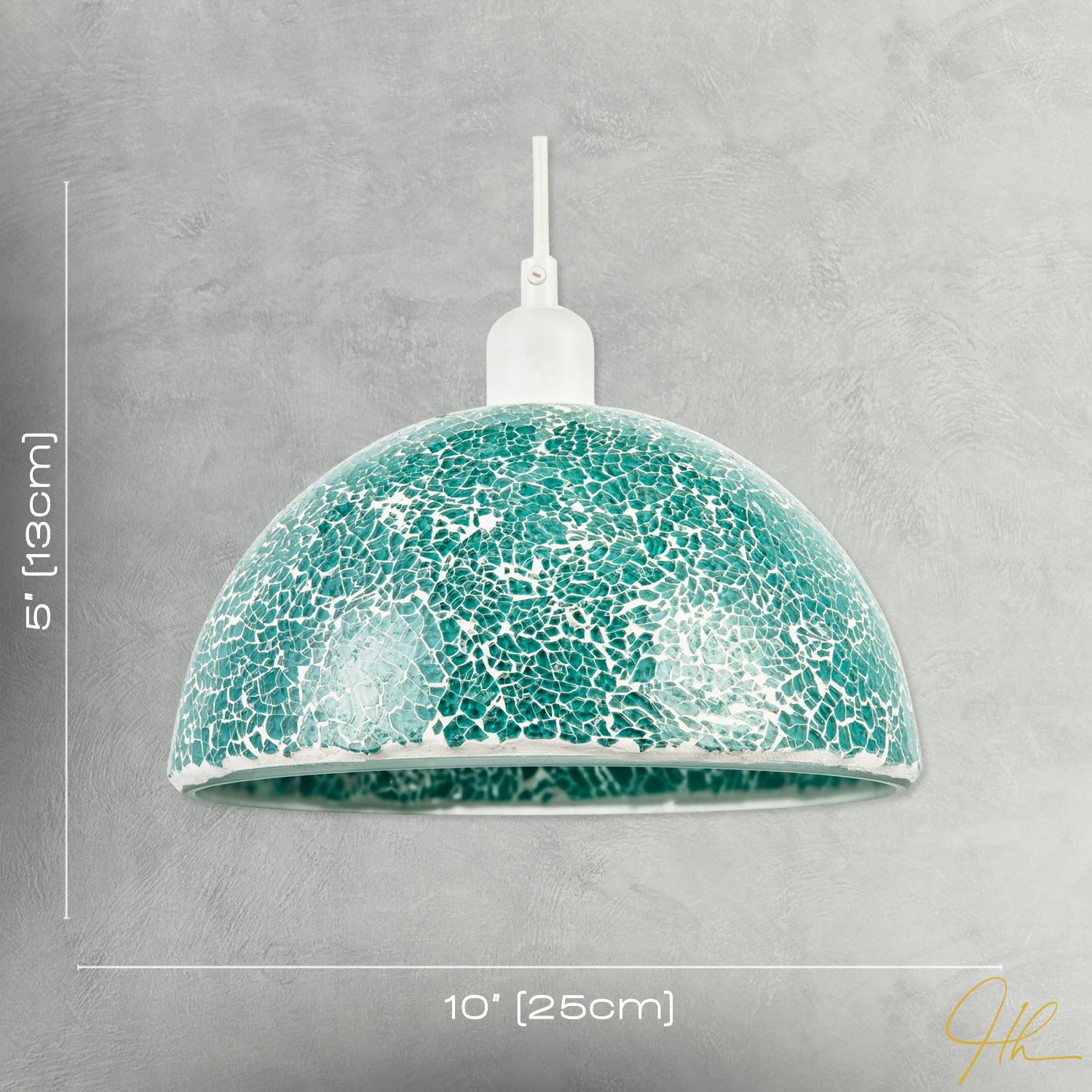 Teal Mosaic Handmade Pendant Lamp Shade with Domed Semi Circular Shape Image 7
