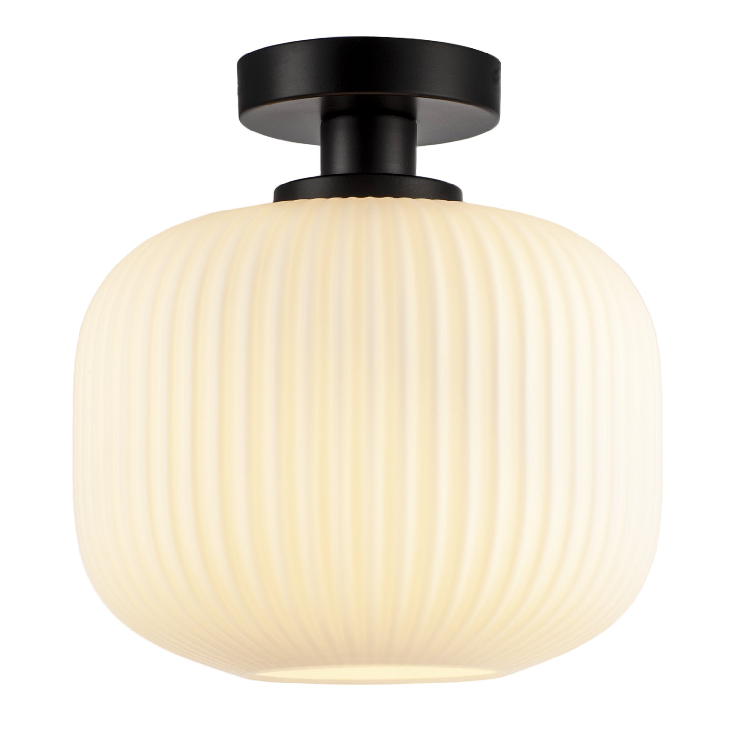 Matte Black Bathroom Ceiling Light with Opal Ribbed Glass Shade Image 2