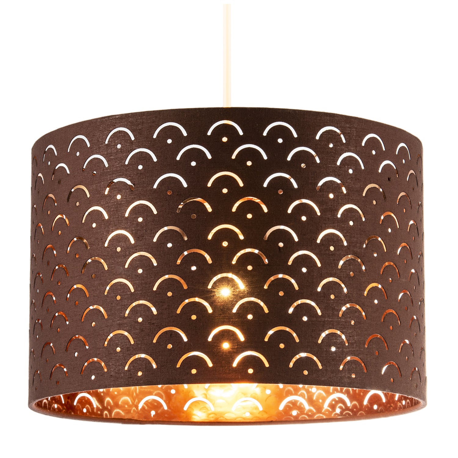 Chocolate Brown Cotton Fabric Lamp Shade with Geometric Arch Pattern Image 2