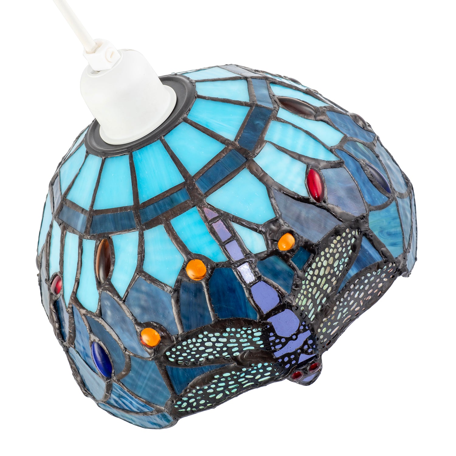 Midnight and Sky Blue Stained Glass Dragonfly Tiffany Pendant Shade Image 4