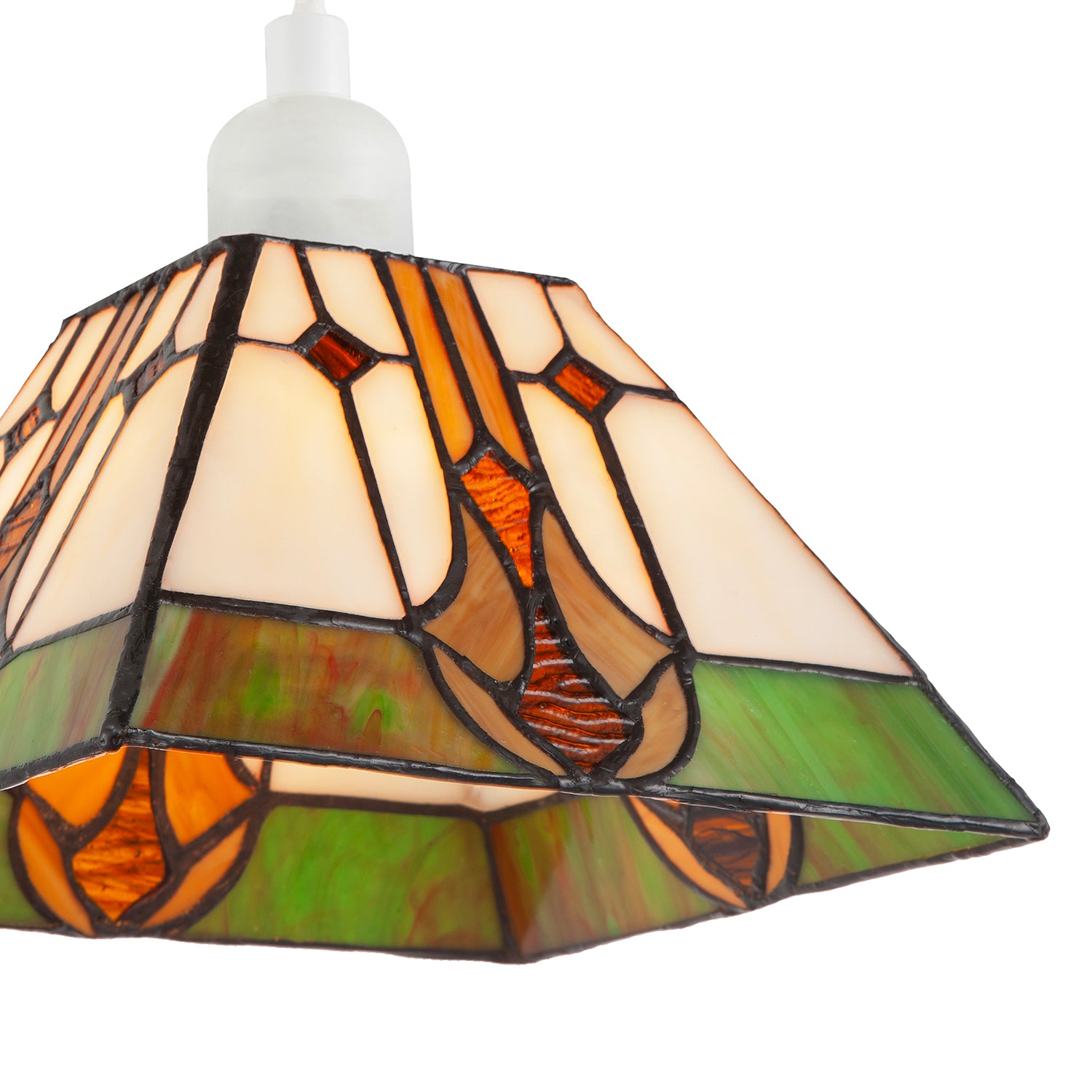 Designer Art Deco Tiffany Glass Pendant Light Shade in Green and Amber Image 3