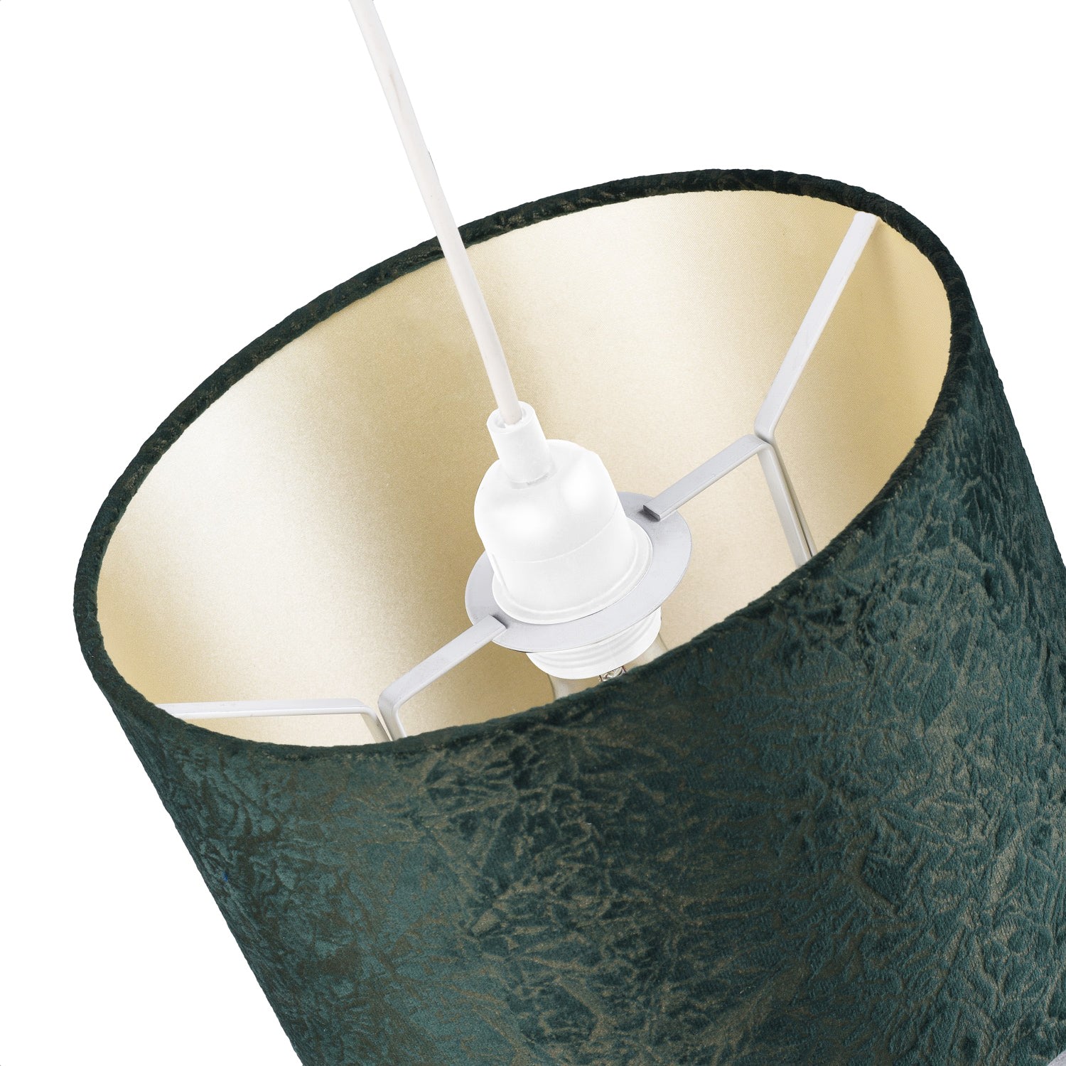 Dark Forest Green Velvet Crinkle 10 Inch Lampshade with Champagne Satin Lining Image 4