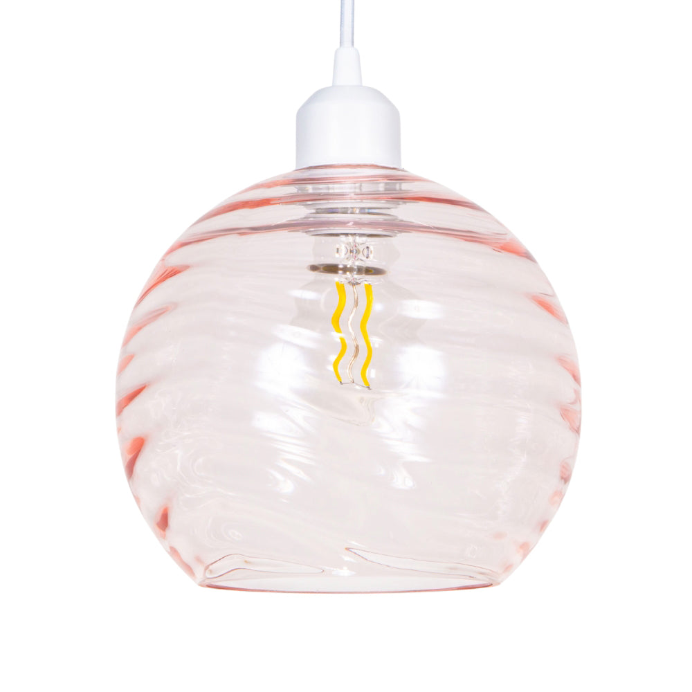 Modern Designer Pink Circular Ribbed Glass Non Electric Pendant Lamp Shade Image 1