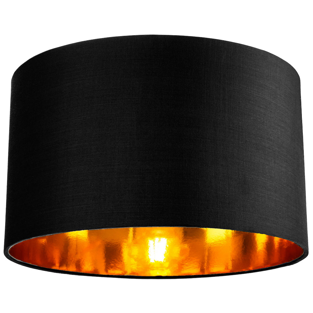 Contemporary Black Cotton 14" Table/Pendant Lamp Shade with Shiny Golden Inner Image 1