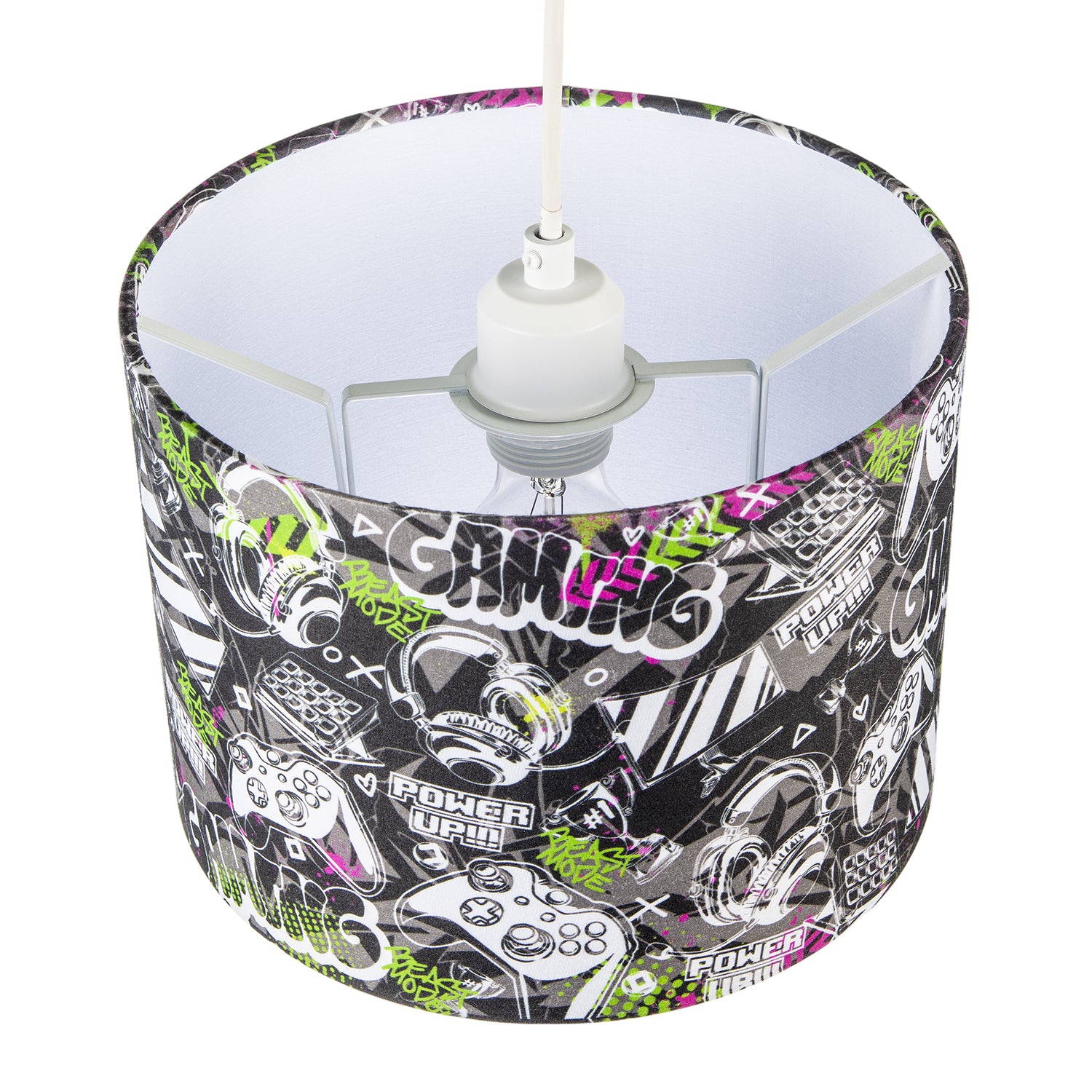 Gaming Themed Cotton Fabric Modern Lamp Shade in Black and Neon Green Image 3