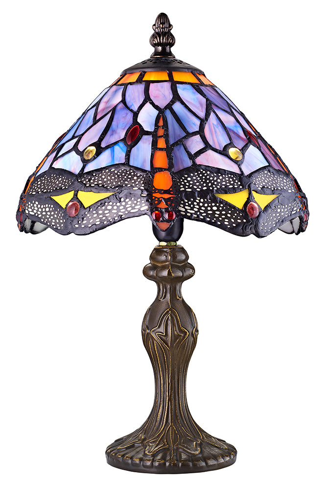 Hand Crafted Purple Stained Glass Dragonfly Tiffany Lamp Image 1