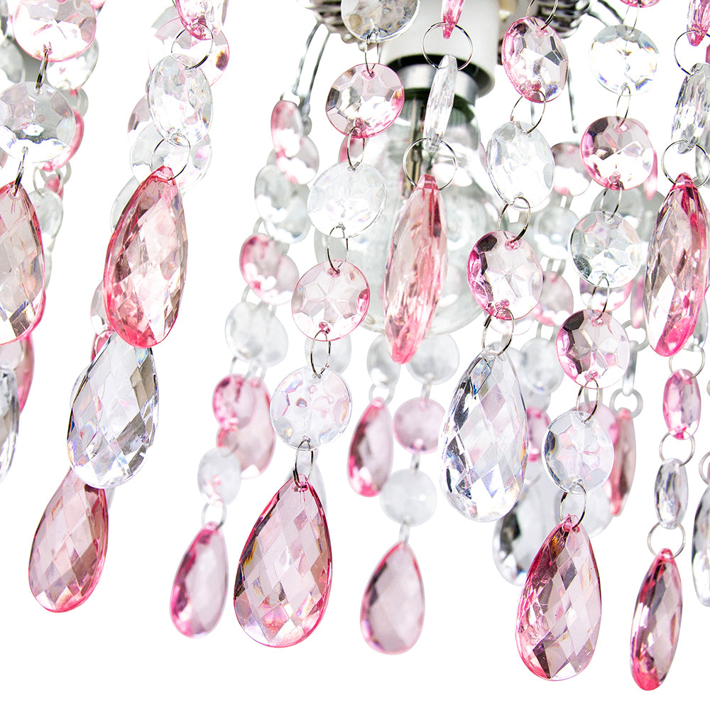 Contemporary Waterfall Pendant Shade with Pink and Clear Acrylic Droplets Image 3