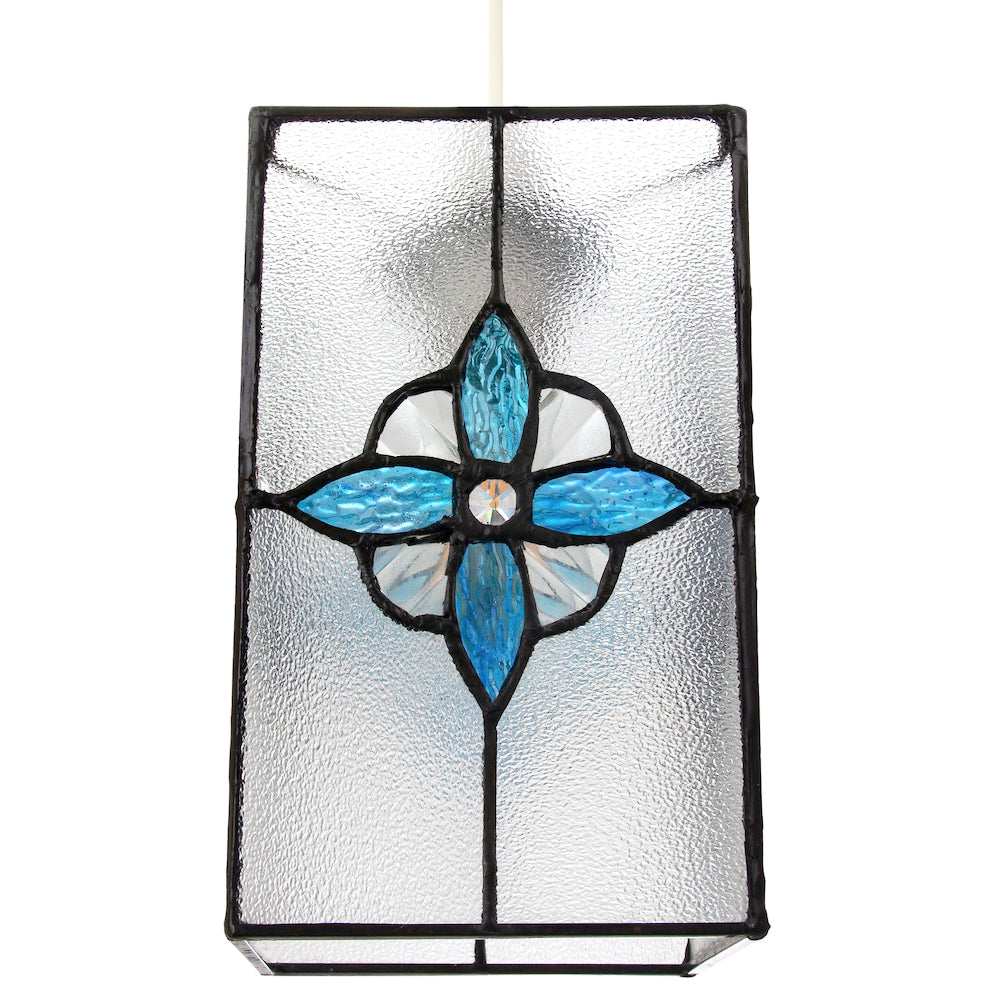 Traditional Clear Glass Tiffany Style Pendant Light Shade with Teal Panels Image 1