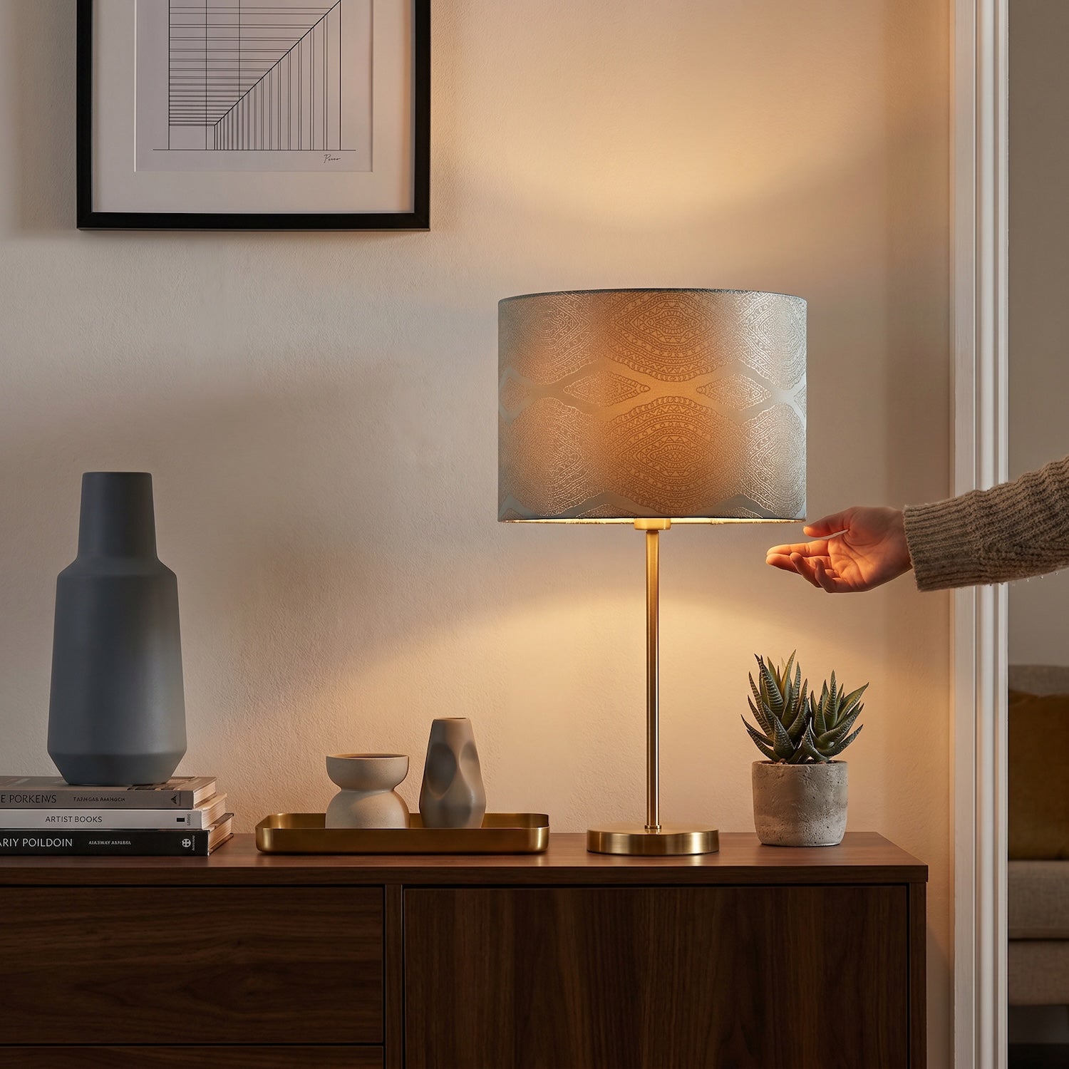Sophisticated Duck Egg Lamp Shade with Intricate Geometric Pattern Image 6