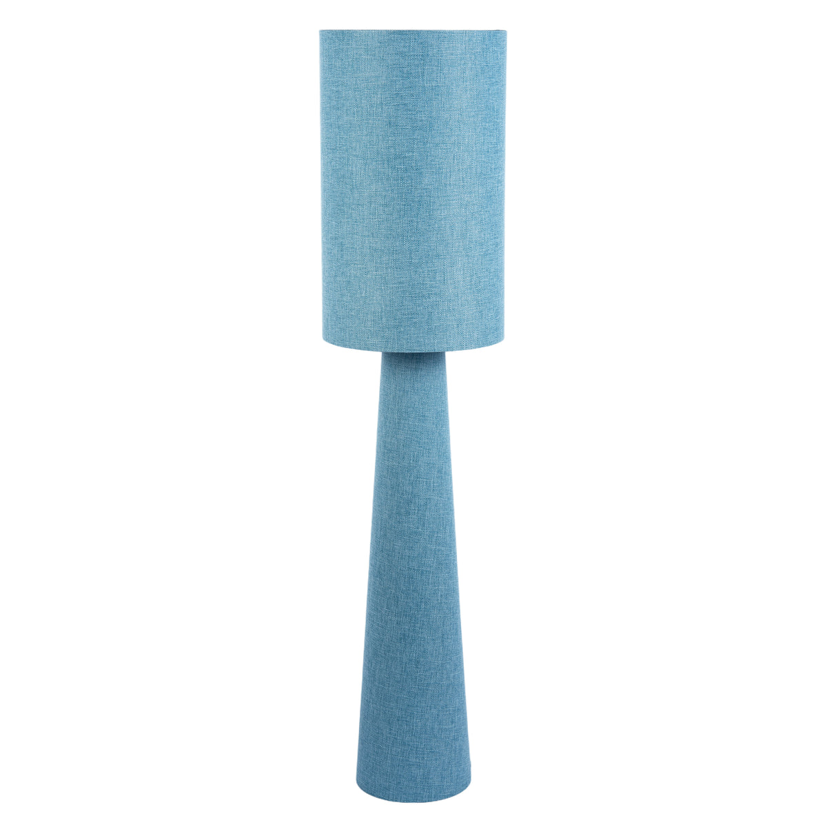 Modern Blue Nova Linen Fabric Floor Lamp with Drum Shade and Base Image 1