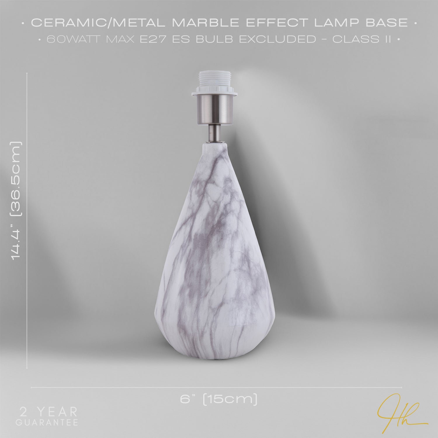 Marble Effect Ceramic Table Lamp Base with White Gloss Glazing and Chrome Trim Image 7