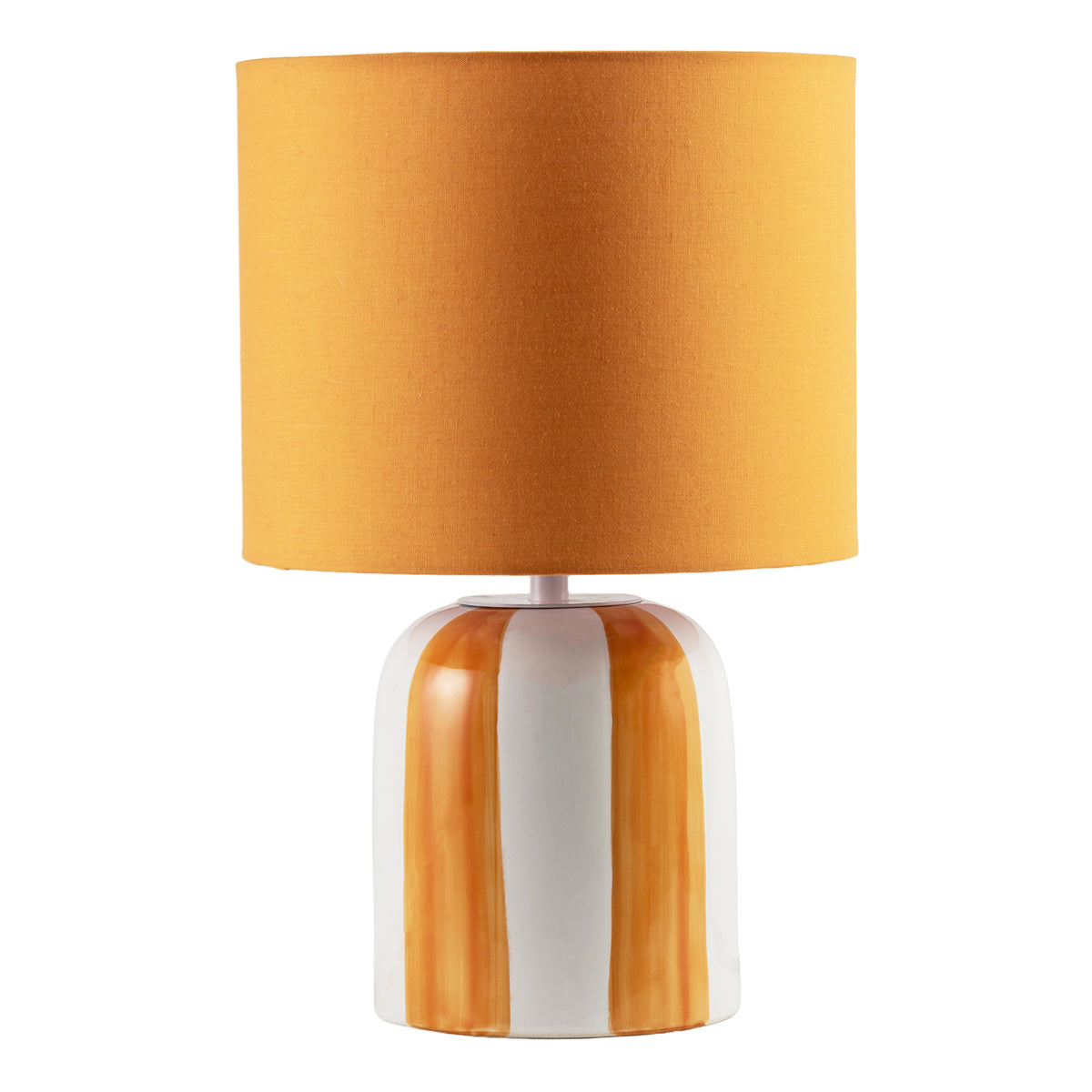 Hand Brushed Orange Striped Ceramic Table Lamp with Drum Fabric Shade Image 1