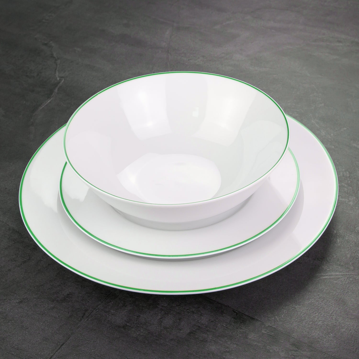 Set of 4 Durable White Ceramic Side Plates with Elegant Green Rim Image 7