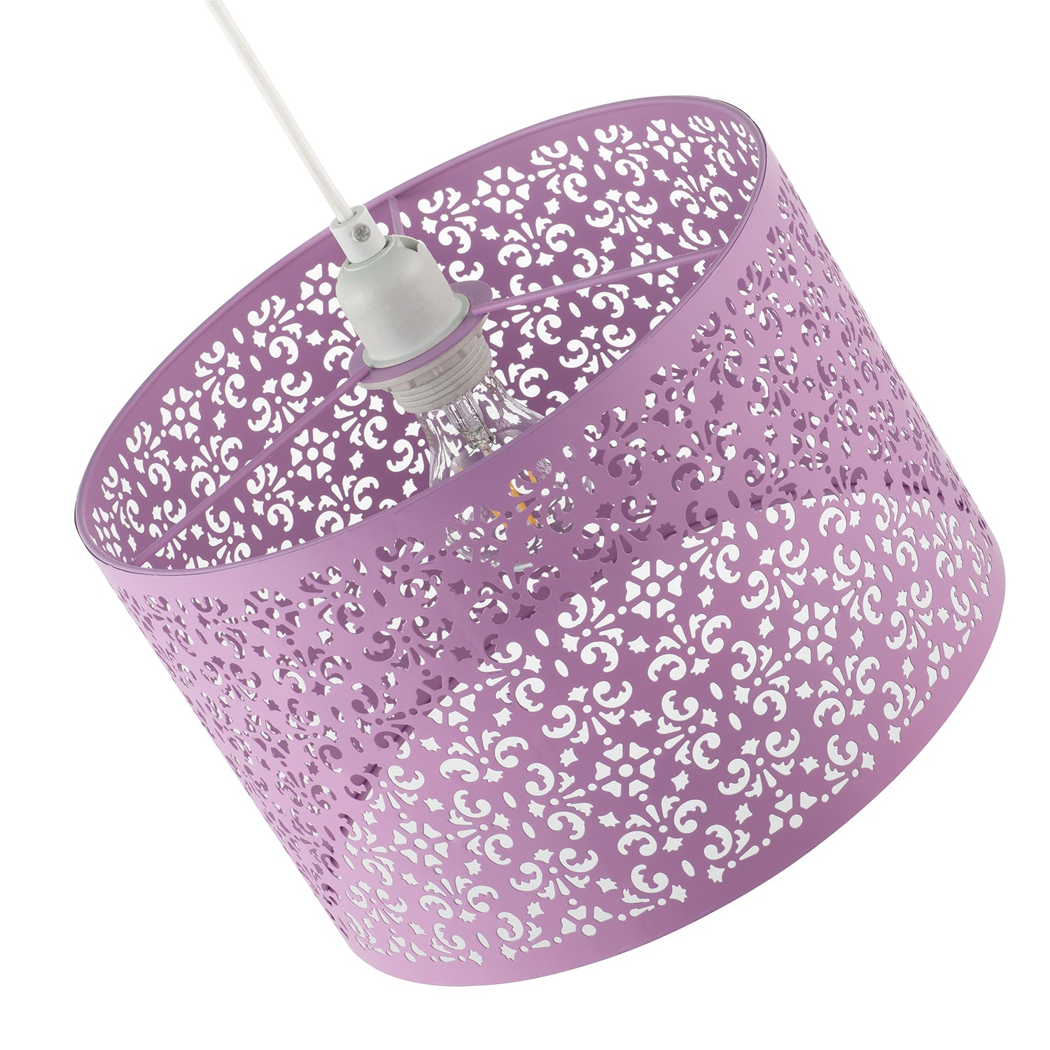 Lavender Lilac Moroccan Metal Pendant Lamp Shade with Floral Decor Image 3